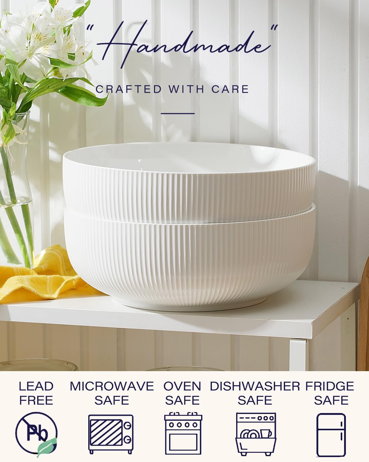getstar Large Serving Bowls (9.5 inch & 92 fl oz), Ceramic Salad Bowl Set of 2, Microwave and Dishwasher Safe