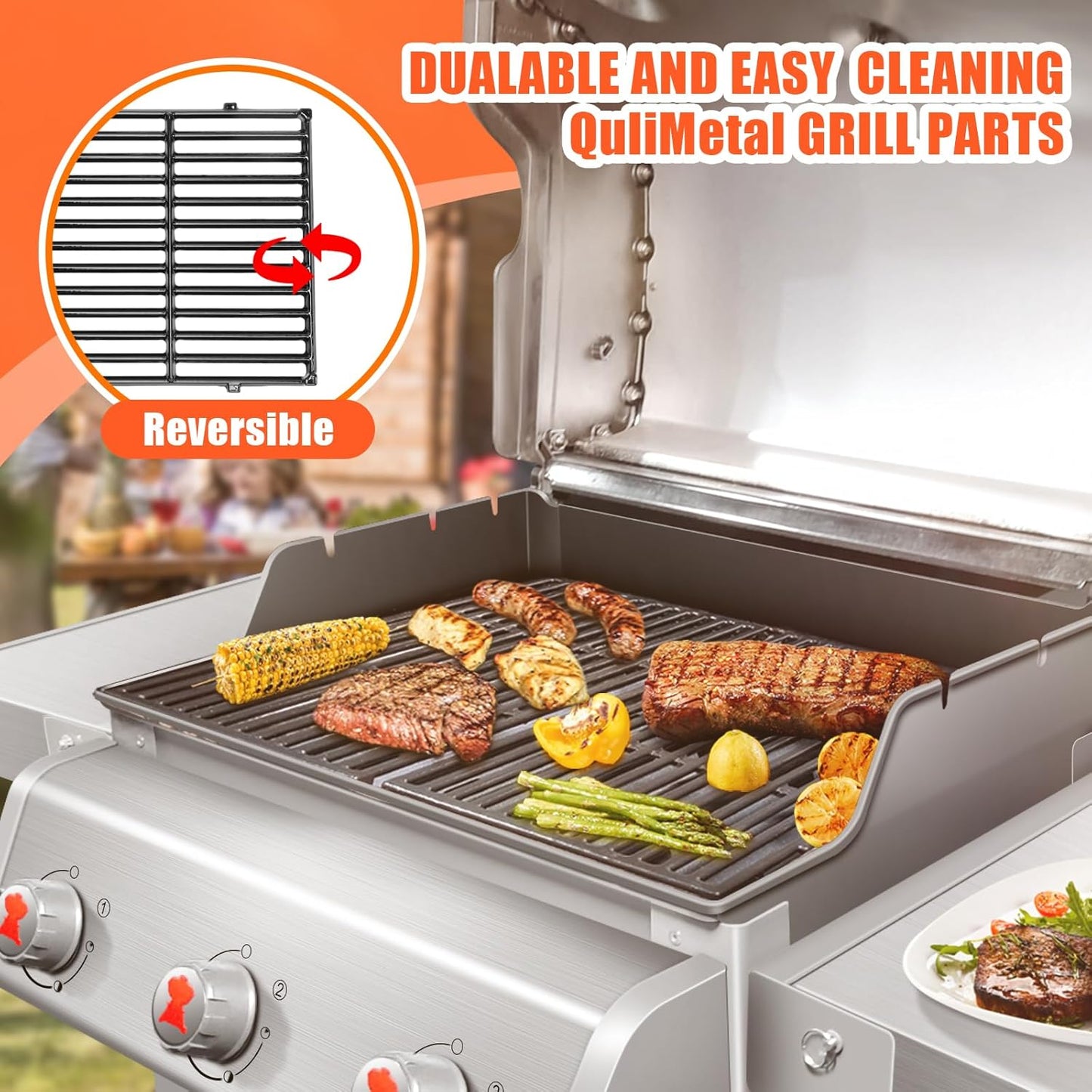 QuliMetal 17.5" Grill Grates for Weber Spirit 300 and GS4 Spirit II 300 Series, Spirit E-310, Spirit II E-310, Genesis Silver/Gold B & C, Genesis 1000-3500, Porcelain-Enameled Cast Iron Grate for 7638