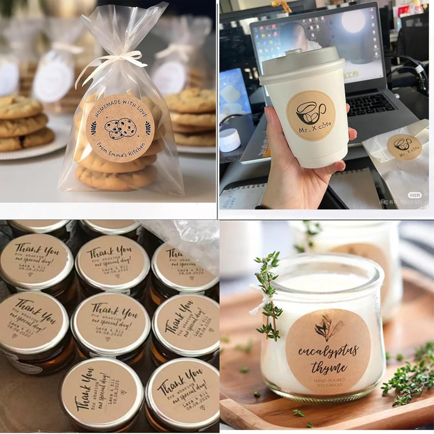 Custom Stickers Kraft Paper Labels Personalized Withe Text, Business Logo Customized Food Jars Labels Bakery Label Sticker Package Favor Canning Circle 100pcs (Style 5)