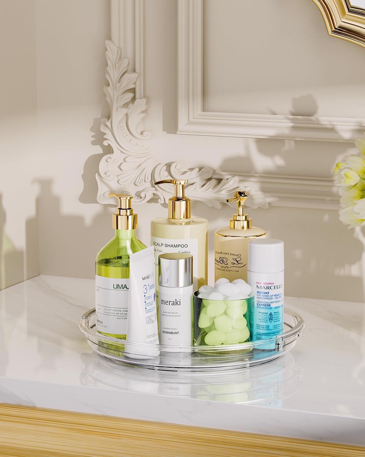 LAMU 2 Pack Lazy Susan Organizer 9.25 inch Lazy Susan Turntable for Cabinet, Rotating Spice Organization for Cabinet, Kitchen, Table Top, Countertop, Pantry Fridge Organizers and Storage, Clear