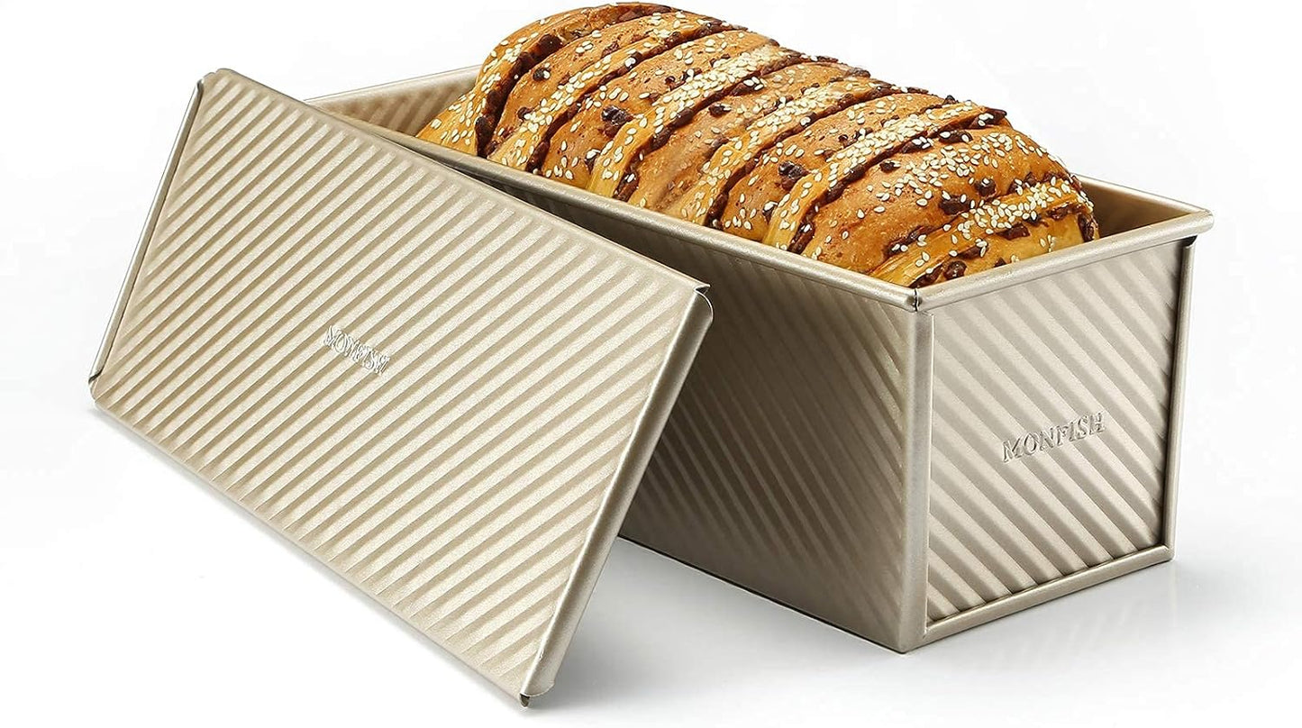 Pullman Loaf Pan w Cover large Toast Mold rectangle loaf pan w lid 2.2lb dough alluminumed steel champange gold non stick baking bread pan