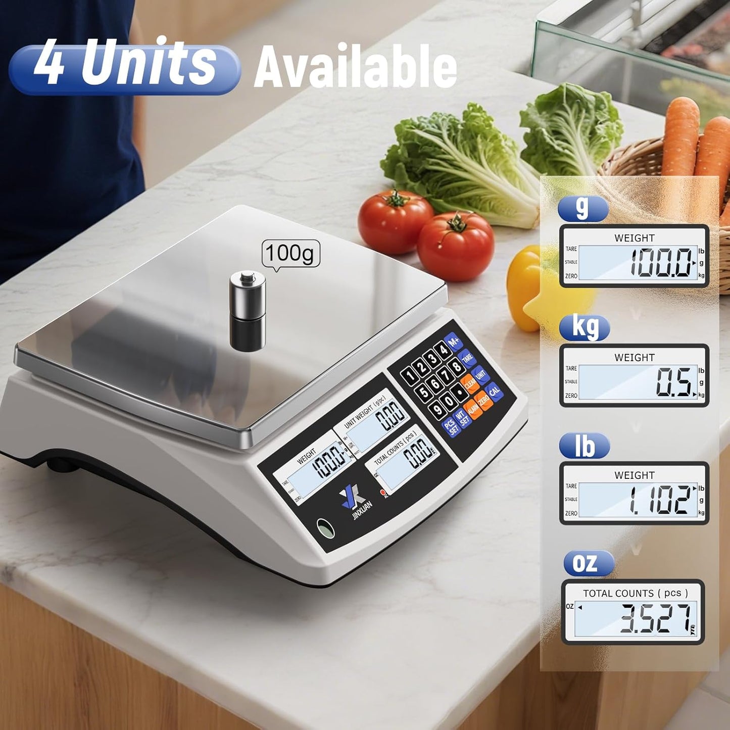Industrial Counting Scale Digital Bench Scale lb/g/kg/oz Electronic Inventory Scale for Small Parts and Coins, 33lb/15kg Capacity Price Scale Gram Scale with Stainless Steel Platform LCD Display, 0.1g