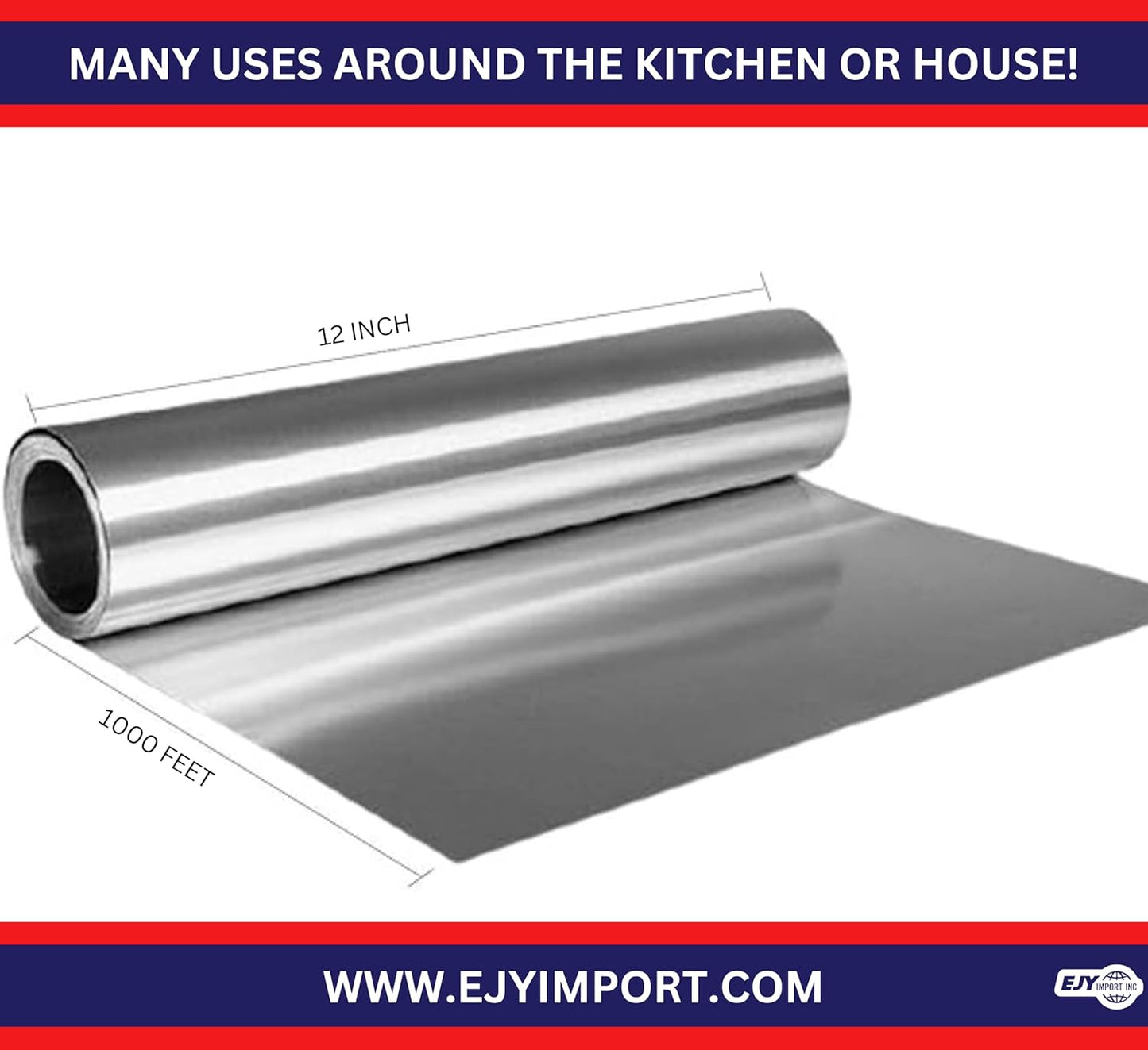 Standard Premium Aluminum Foil | 12”x1000 Feet Long | Industrial Size and Strength | Commercial Grade & Length Foil Wrap for Food Service Industry and Home Use| Strong Silver (1 Pack)