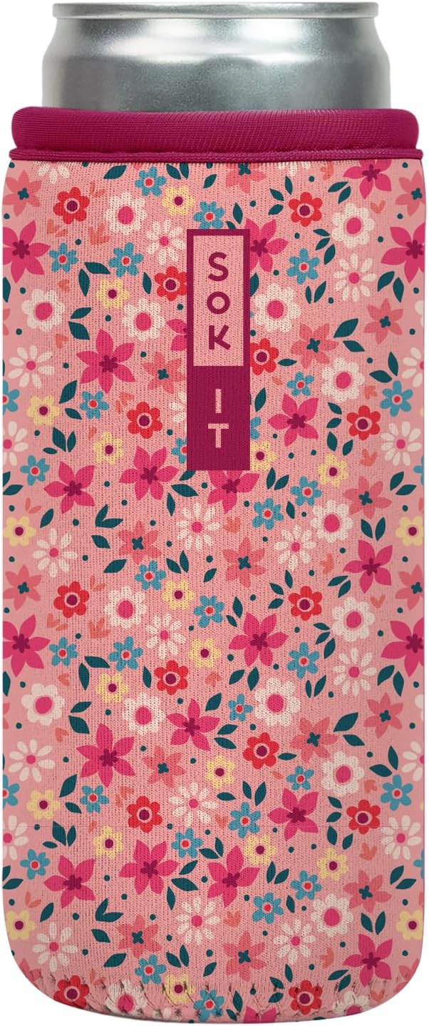 Sok It CanSok Sleeve for Beer & Soda Insulated Neoprene Cover (Spring Bouquet, 12oz Slim Can Sleeve)