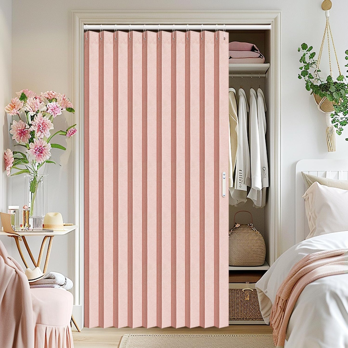 Vatge Accordion Style Doors Curtain - Pink Closet Curtains for Open Closet, 80 Inch Long Room Separation Curtains for Girls' Bedroom Door, and Open Closet Cover, 1 Panel with Tieback, W52 x L78, Pink