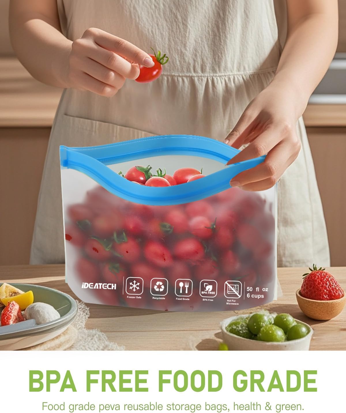 24Pack Reusable Food Freezer Bags Dishwasher Safe, Leakproof Storage Contaizers, Reusable Bags Various Size for Food Storage, BPA Free Resealable Baggies(8Gallon 8Quart 8Snack,Colored)