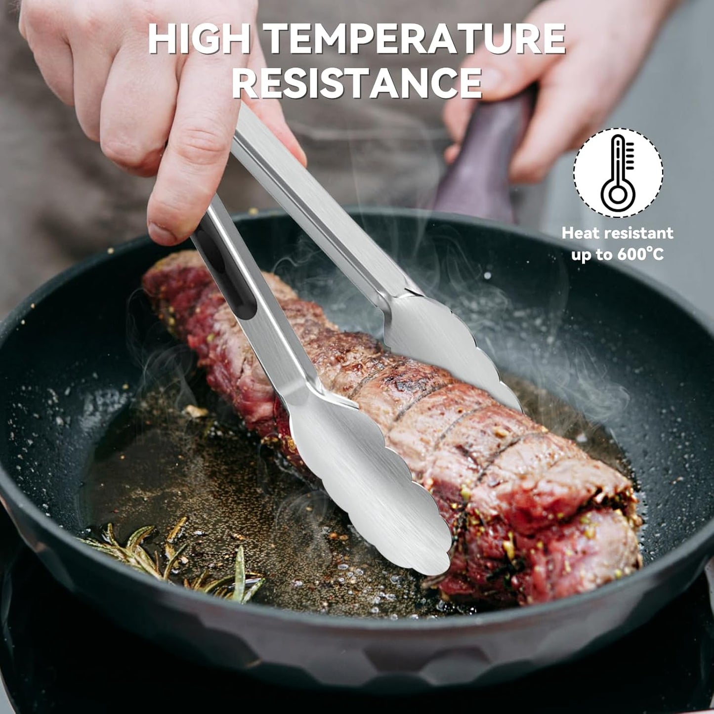 NileHome Tongs for Cooking, Professional Stainless Steel Cooking Tongs – Heat-Resistant for Grilling, BBQ, Serving Salad, Pasta, and Kitchen Use, Dishwasher Safe, Set of 9" 12", Silver