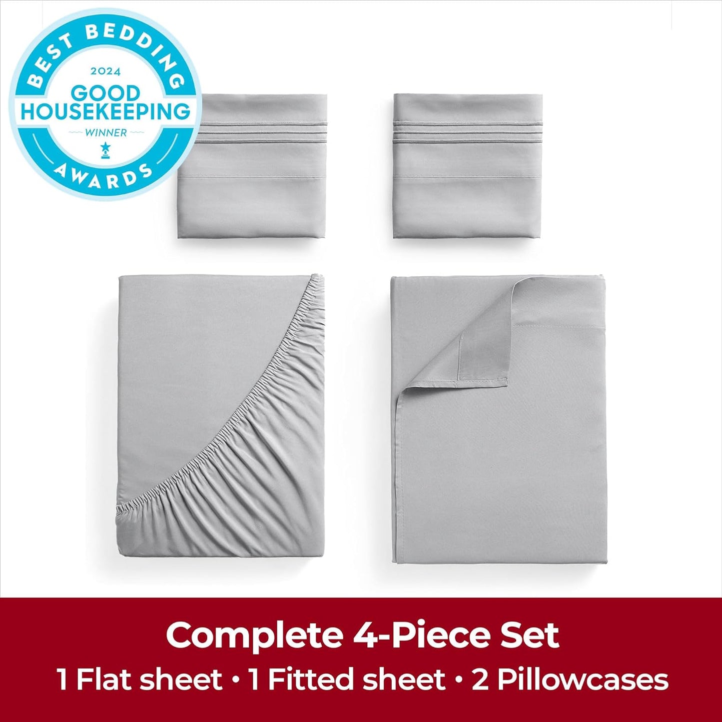 Mellanni Extra Deep Queen Sheets - 4 PC Iconic Collection Bedding - Hotel Luxury, Ultra Soft, Cooling Bed Sheets - Wrinkle, Fade, Stain Resistant (Queen, Light Gray)