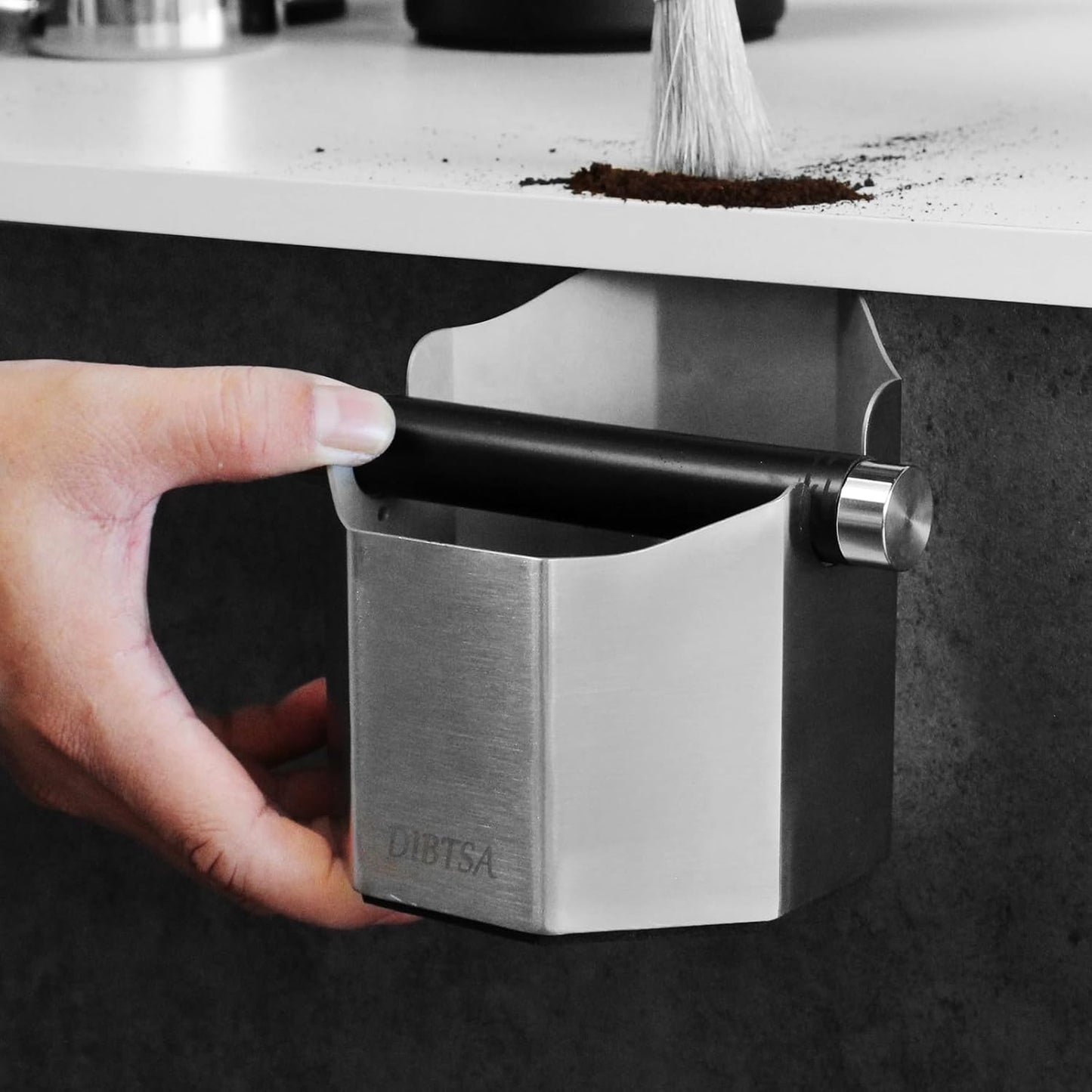 DIBTSA Espresso Knock Box, with Removable Knock Bar and Non-Slip Rubber Base,Coffee Bar Accessories, Stainless Steel, Silver, Large