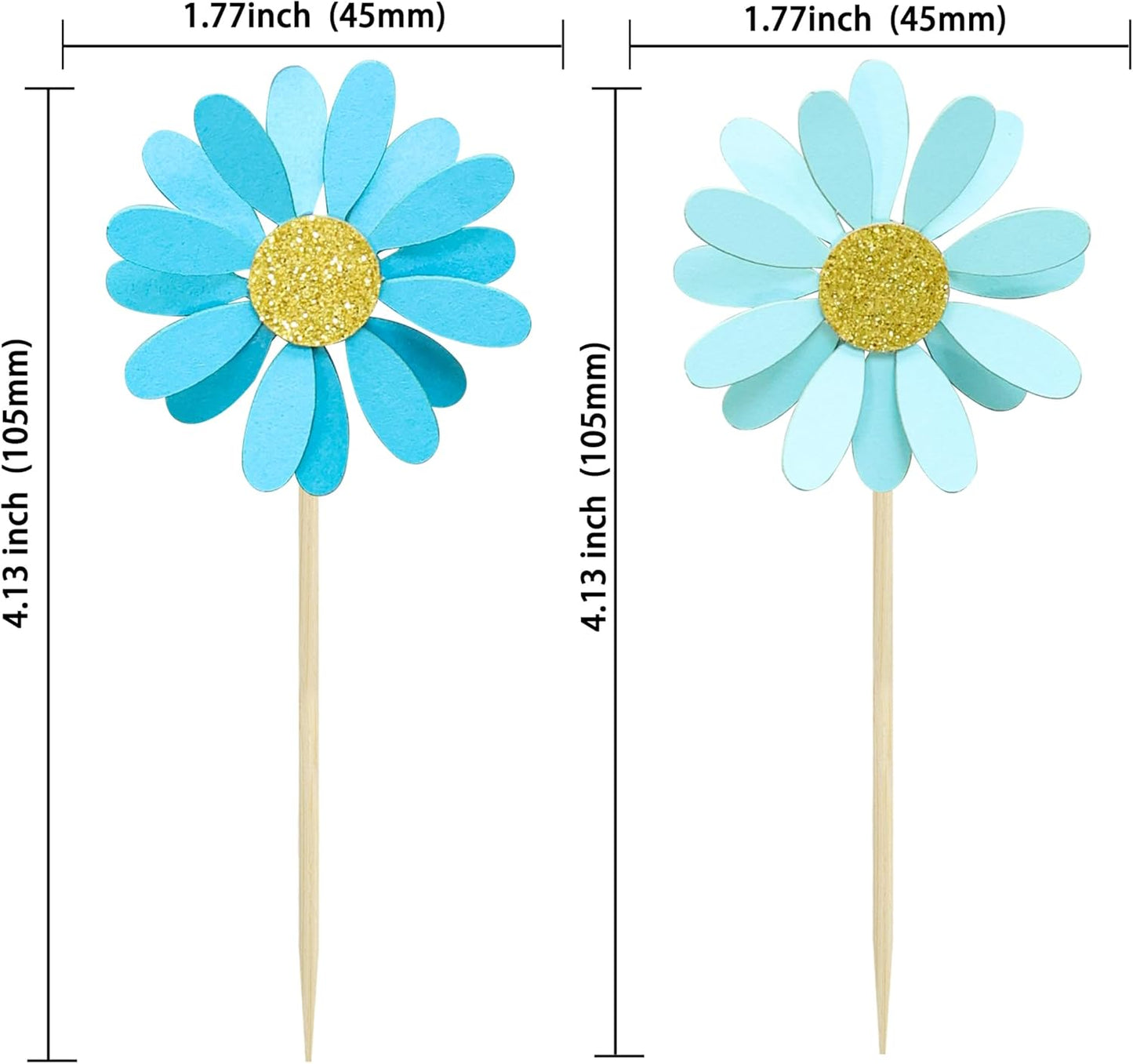 Ephlyn 24Pcs Daisy Cupcake Toppers Flower Cake Topper Decorations Daisy Cake Decorations Chrysanthemum Cupcake Toppers Spring Daisy Flower Cake Picks for Birthday Wedding Supplies Blue