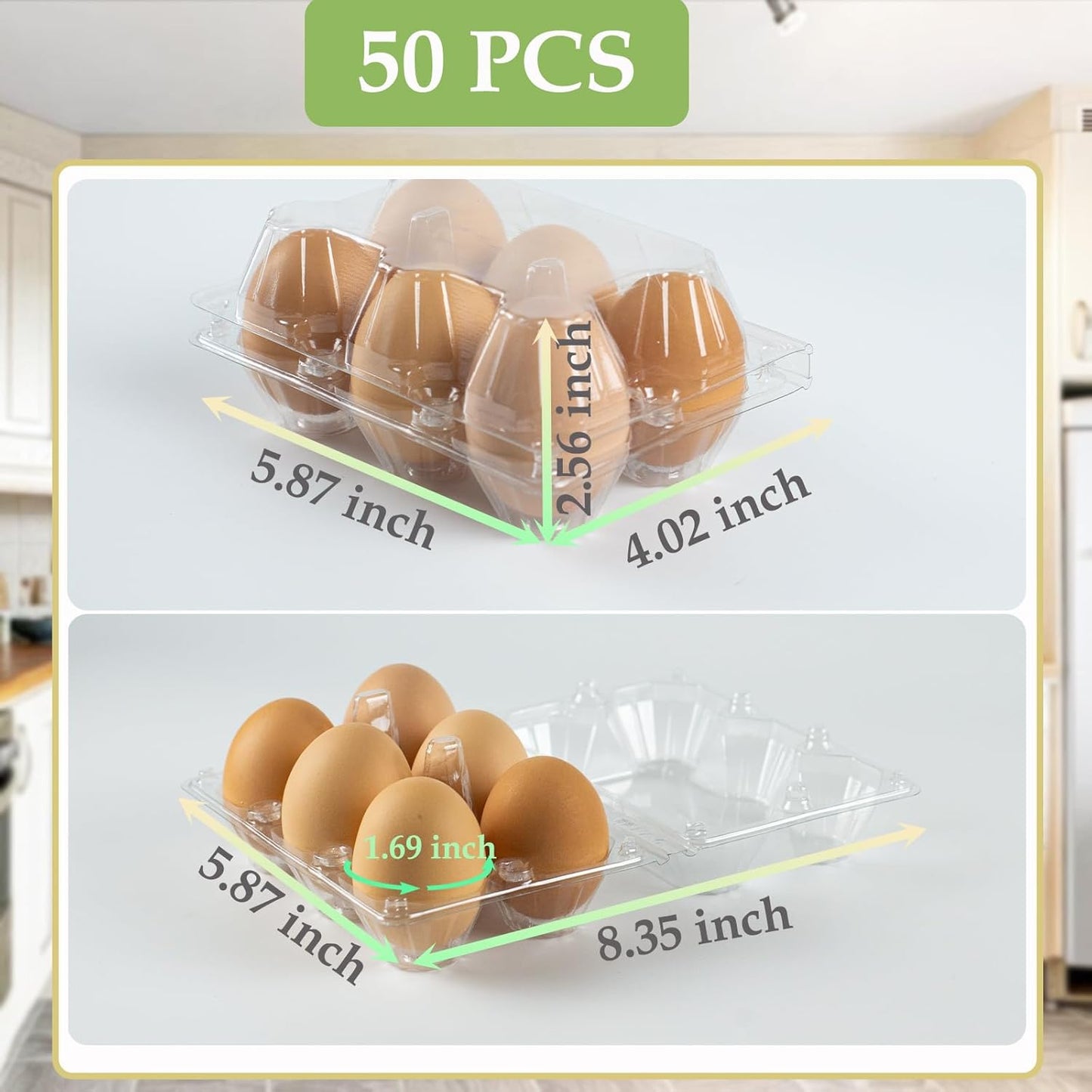50 Pack Egg Cartons Cheap Bulk, Plastic Egg Cartons 6 Count, Reusable Chicken Egg Tray Holders for Home Market Farm Ranch (2x3 Grids)