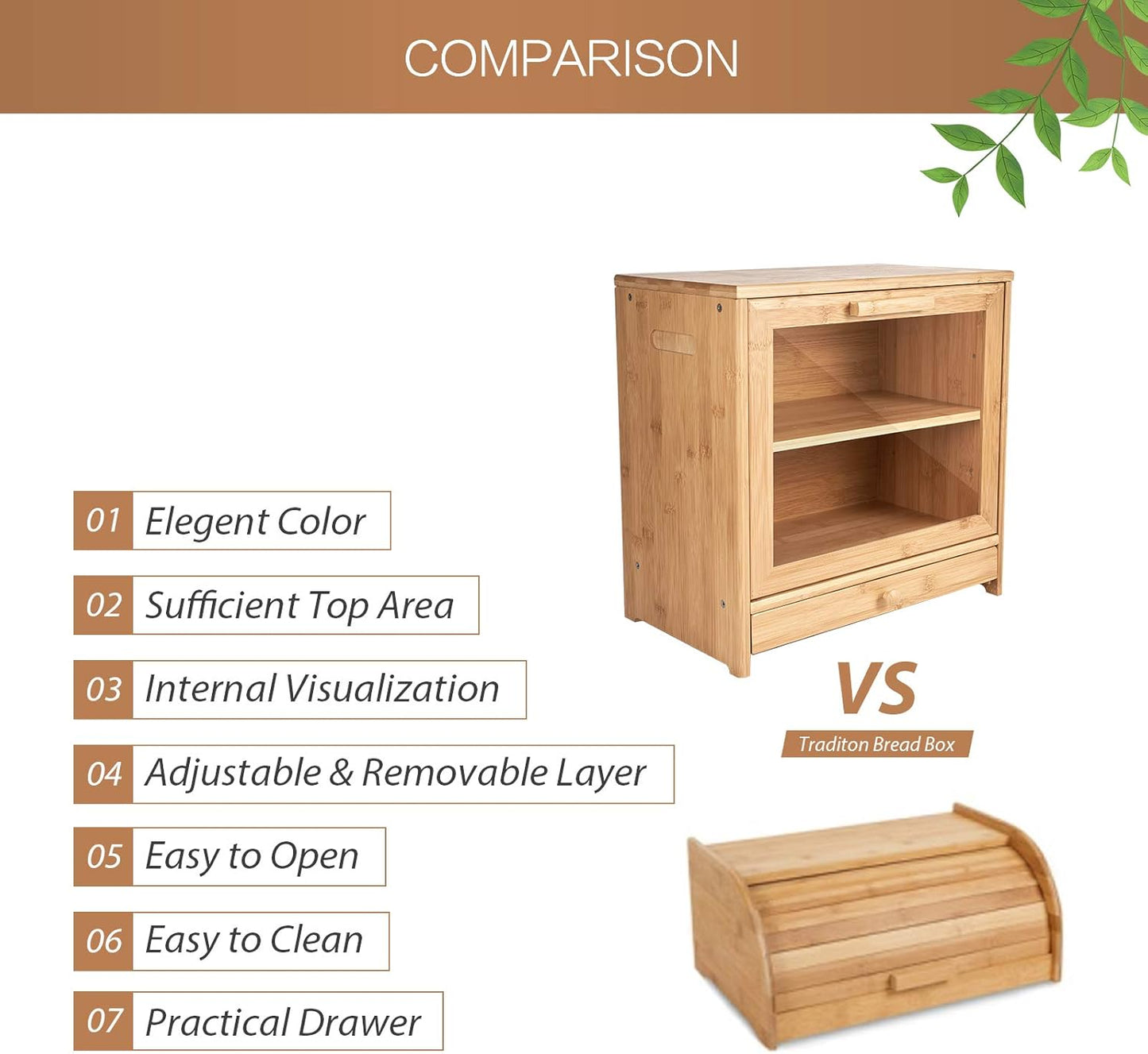 Large Bamboo Bread Box for Kitchen Countertop, Double Layer Bread Boxes for Kitchen Counter with Utensil Tray Drawer Organizer, Large Capacity Bread Storage Container