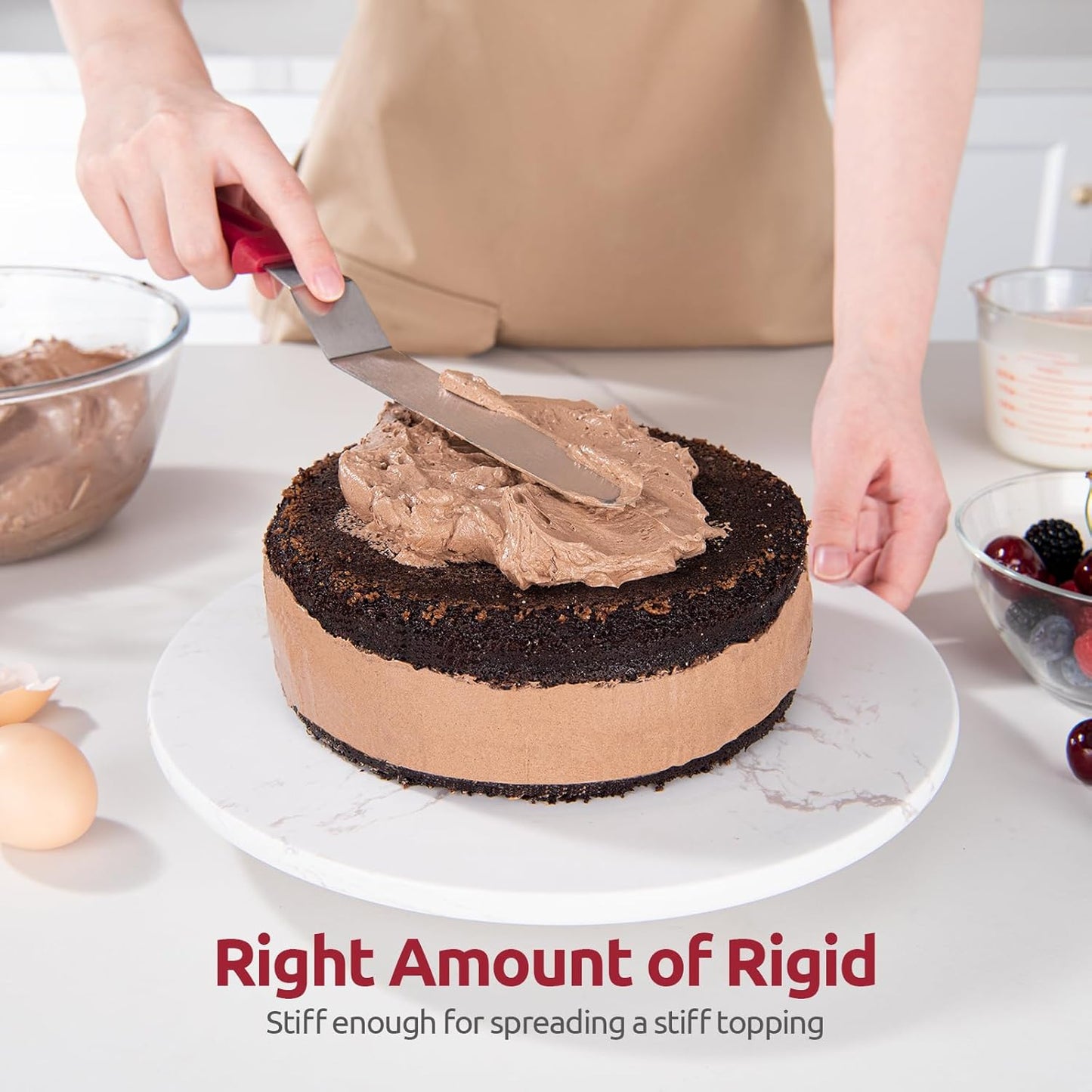 Icing Spatula, U-Taste Offset Spatula Set with 6", 8", 10" Blade, 18/0 Stainless Steel with PP Plastic Handle Angled Cake Decorating Frosting Spatula Set of 3 (Red)