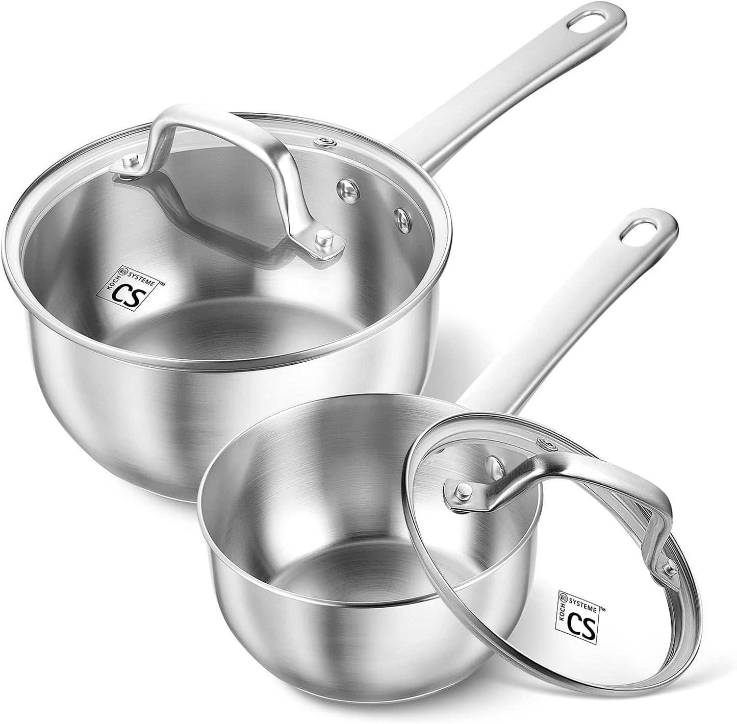 KOCH SYSTEME CS Stainless Steel Saucepan Set, 1 Quart & 2 Quart Sauce Pan Sets with Lid, Premium Sauce Pan Sets, Induction Saucepans, Stainless Steel Pot Set, Steel Sauce Pots, Oven Safe