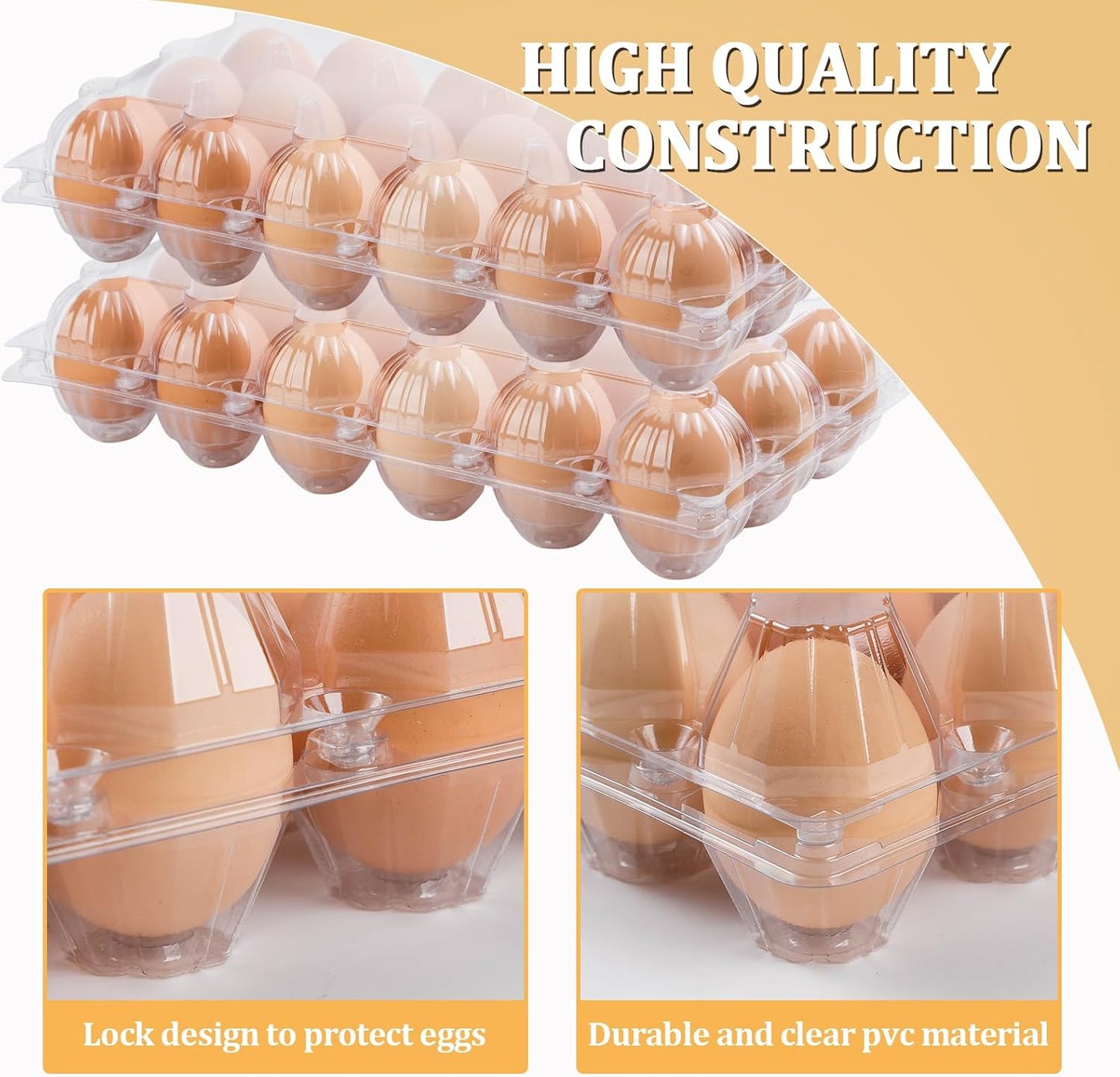 40PCS Plastic Egg Cartons 18 Count,Clear Egg Cartons Cheap Bulk for Fresh Eggs,Reusable Egg Holder for Family,Pasture,Farm Markets Display - Medium Egg Containers 3x6 Grids