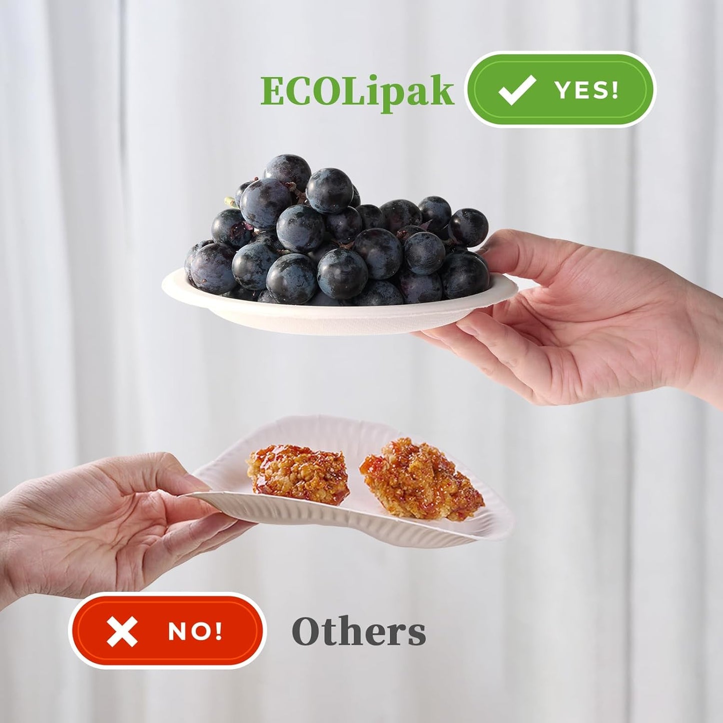 ECOLipak 6 Inch Disposable Compostable Small Paper Plates, 200 Pack Recycled Sugarcane Bagasse Biodegradable Heavy Duty Mini Dinner Appetizer Cake Dessert Plates for Party(White)