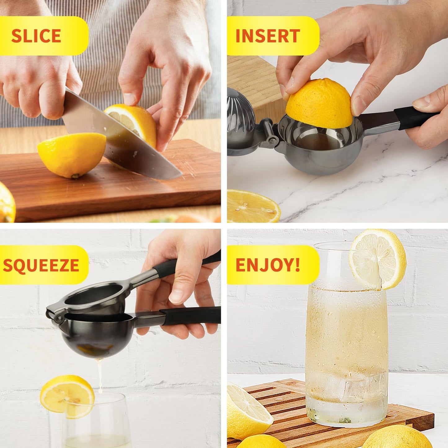 Lemon Squeezer,304 Stainless Steel Citrus Press Juicer,Non-Slip Grip Design Manual Juicer,Heavy Duty Manual Citrus Press Juicer & Lime Squeezer-Grey & BLack