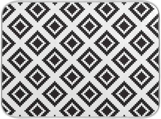 Super Absorbent Dish Drying Mat, Microfiber Fast-Drying Dish Mat, 16" x 18, Kitchen Dish Drying Pad, Grey Moroccan Rhombus Plaid