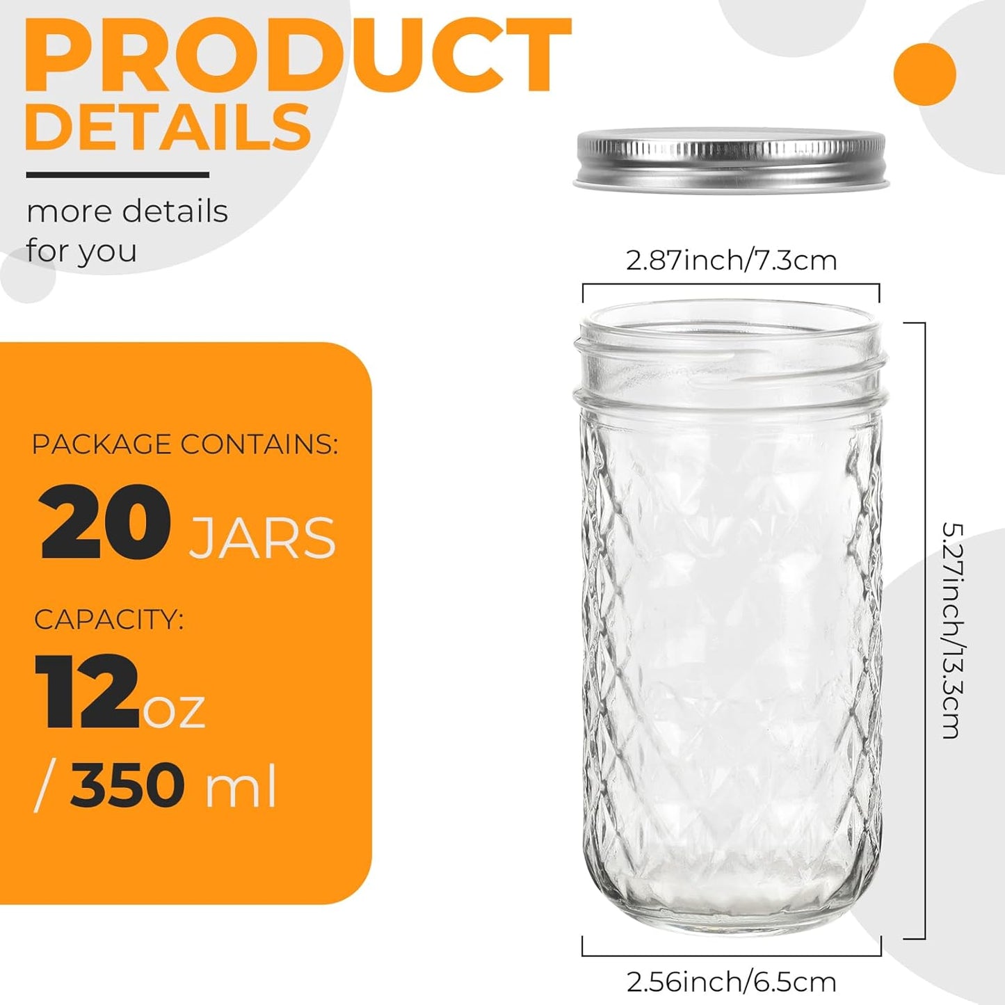 Eathtek 12 oz Mason Jars 20 Pack, 360ml Mini Canning Jars with Regular Lids for Jelly Herbs Spice Honey Storage, Small Glass Jars Candle jars, Extra Lids Tags Label Included