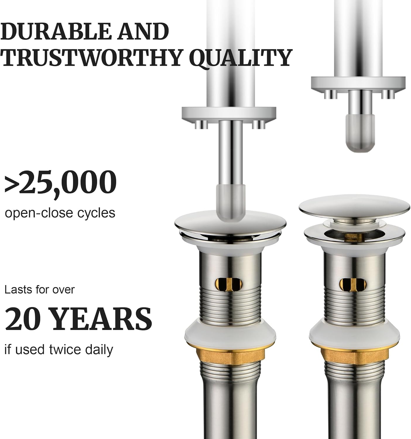 Pop up Sink Drain Stopper with Overflow Brushed Nickel for Bathroom Vessel Vanity Sink Art Basin，Big Cap Sink Drain with Overflow, Metal Pop-up Drain Strainer with Detachable Basket Stopper