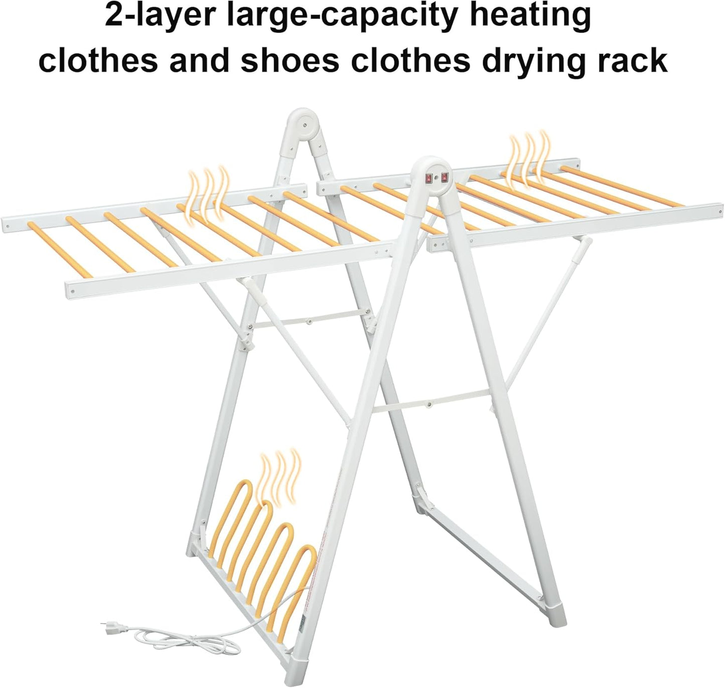 Electric Heating Clothes Drying Rack,Foldable Clothes Drying Rack,Suitable for Drying Clothes, Shoes and Socks.Plug & Play,White,Aluminum Alloy,One-Click Switch(39.37×52.56×25.98in)