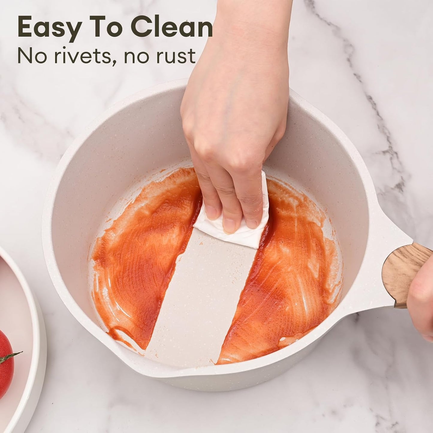 JEETEE 1.5 Quart Saucepan with Lid Nonstick Stone Coating Sauce Pan Milk Pan for Cooking Inudction Pot(Beige)