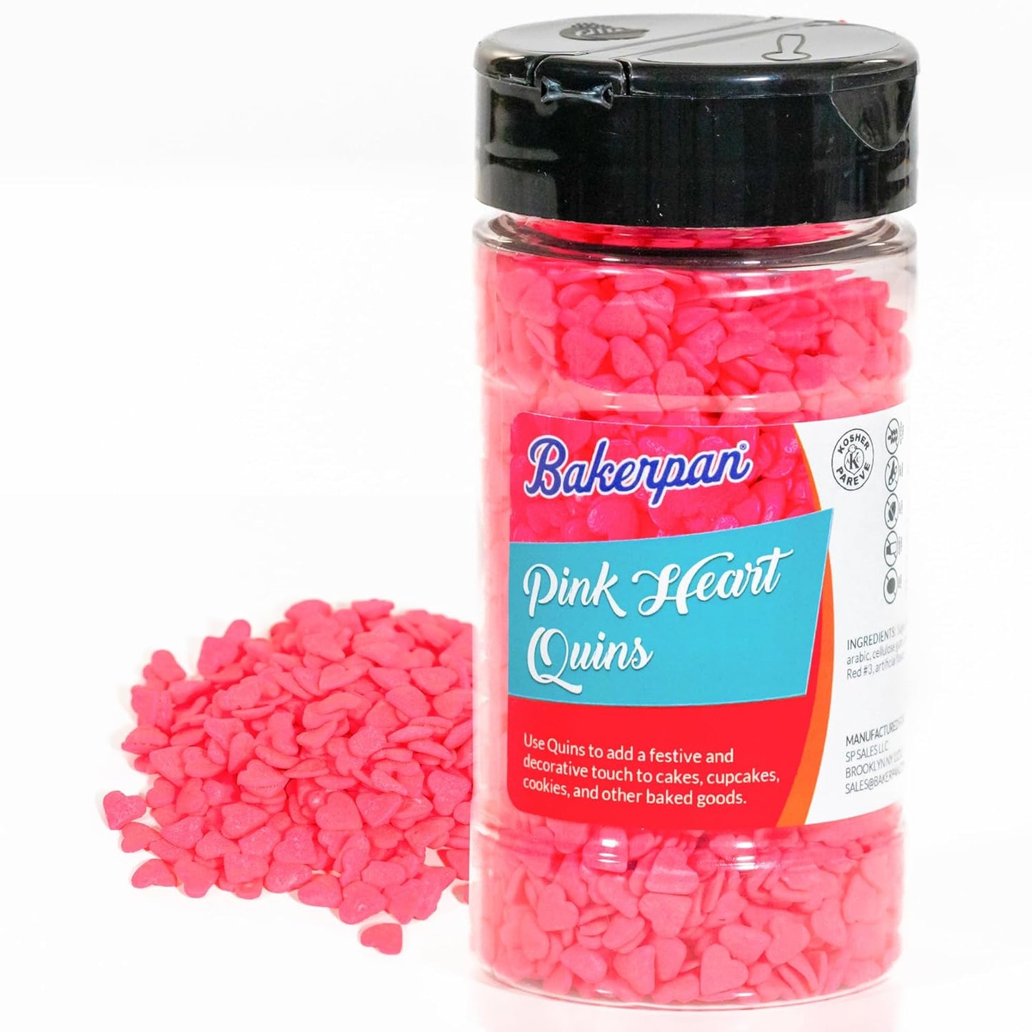 Bakerpan Heart Sprinkles for Baking, 4 Ounces Pink Heart Sprinkles Edible, Made in USA