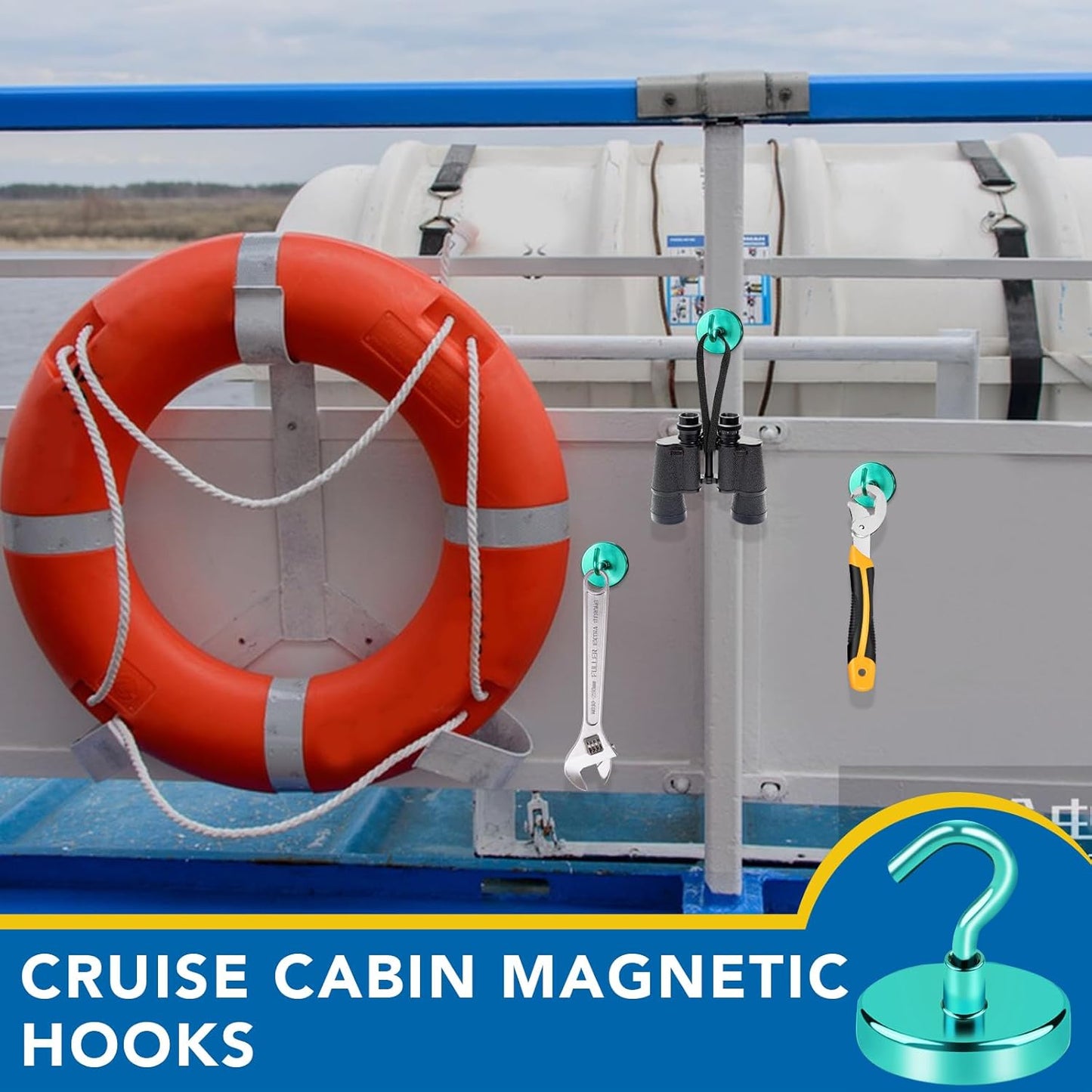 LOVIMAG Magnetic Hooks, 110lbs Capacity, Green Cruise Magnets, Key Holder, Strong Hanging Hooks - Fridge, Grill - 12 Pack