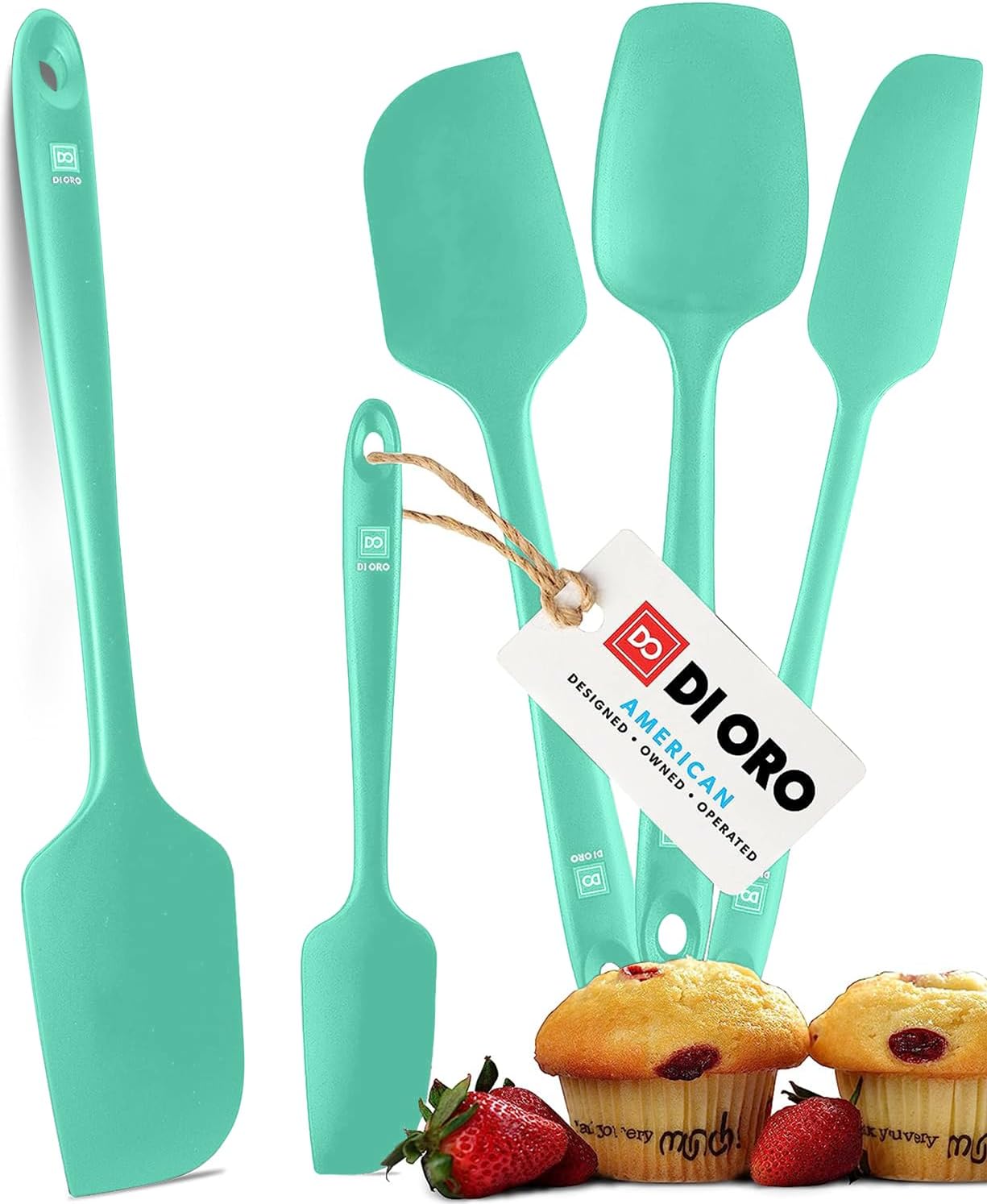DI ORO Silicone Spatula Set - Rubber Kitchen Spatulas for Baking, Cooking, & Mixing - 600°F Heat-Resistant & BPA Free Silicone Scraper Spatulas for Nonstick Cookware - Dishwasher Safe (5pc, Mint)