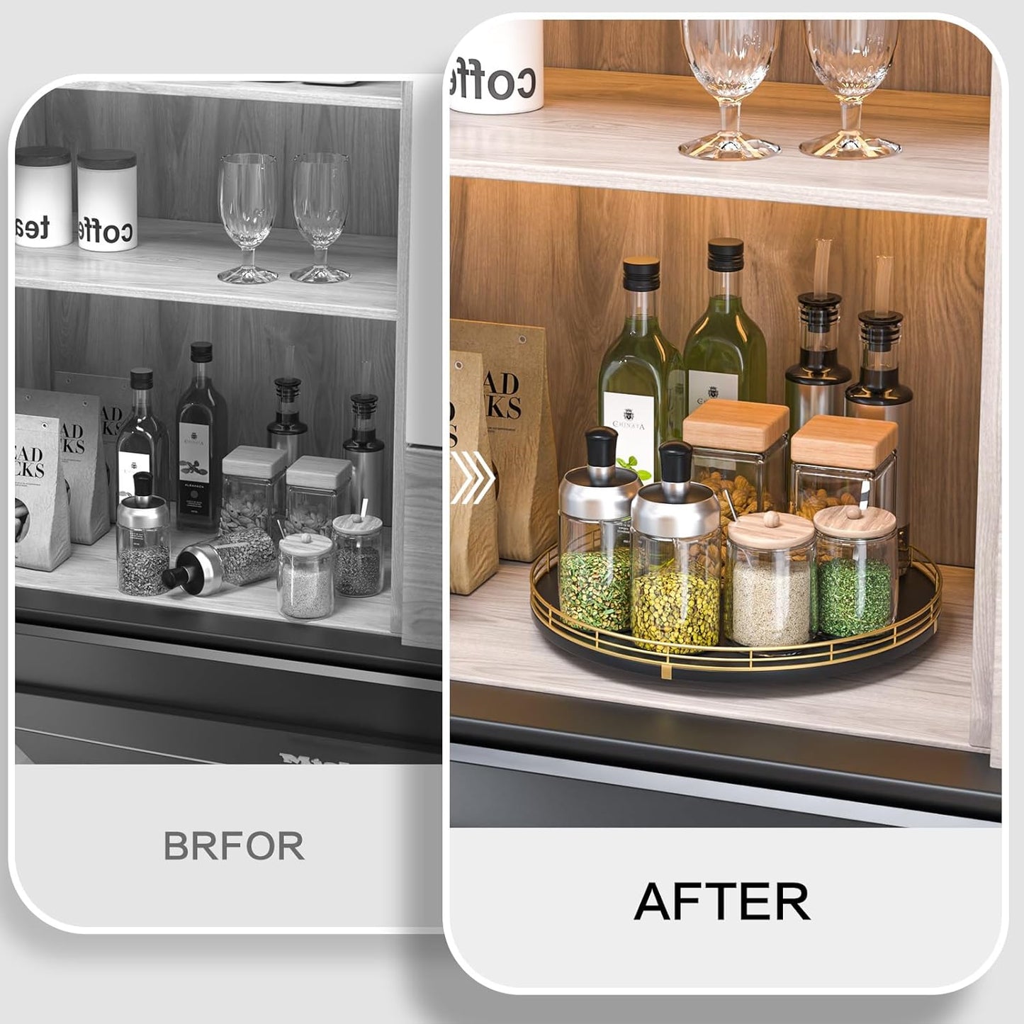 13" Oak Wood Bathroom Tray for Counter, Vanity Tray for Perfume Lotion Candle Makeup Jewelry Sink Soap Holder Turntable Dresser Organizer Countertop Coffee Table Decor Organization and Storage Gold