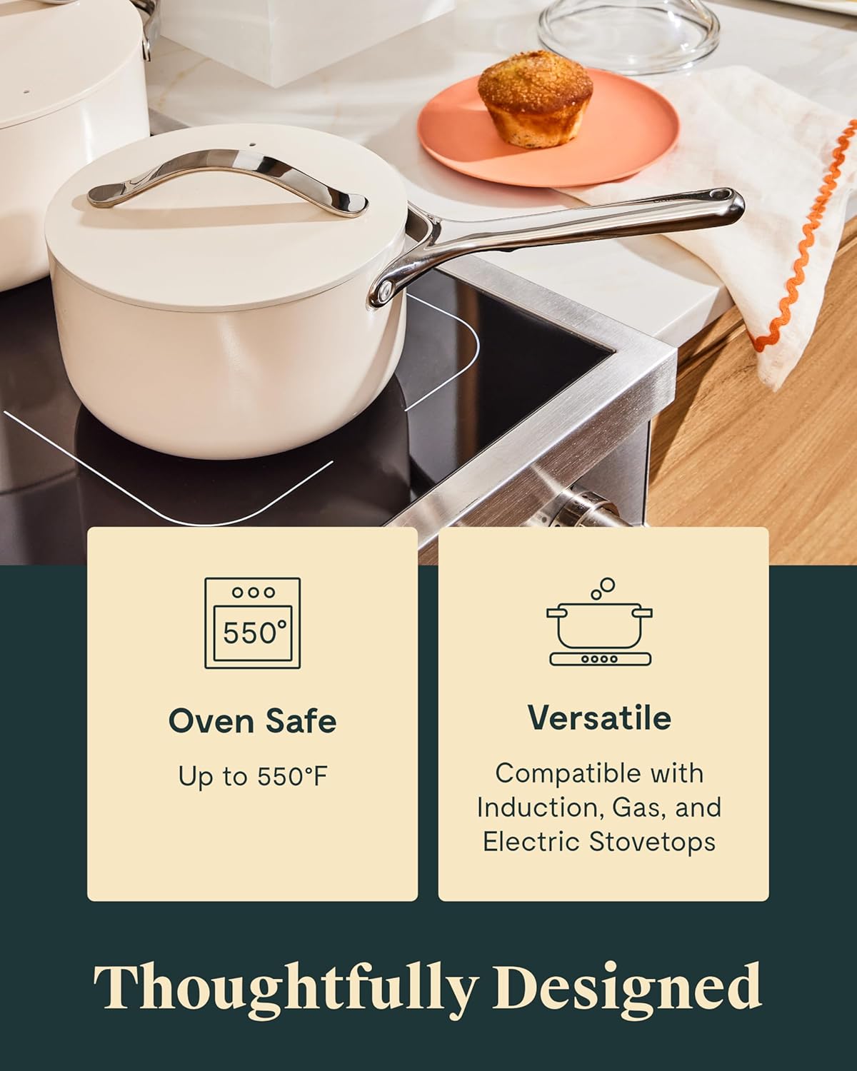 Caraway Nonstick Ceramic Sauce Pan with Lid (1.75 qt) - Non Toxic, PTFE & PFOA Free - Oven Safe & Compatible with All Stovetops (Gas, Electric & Induction) - Gray