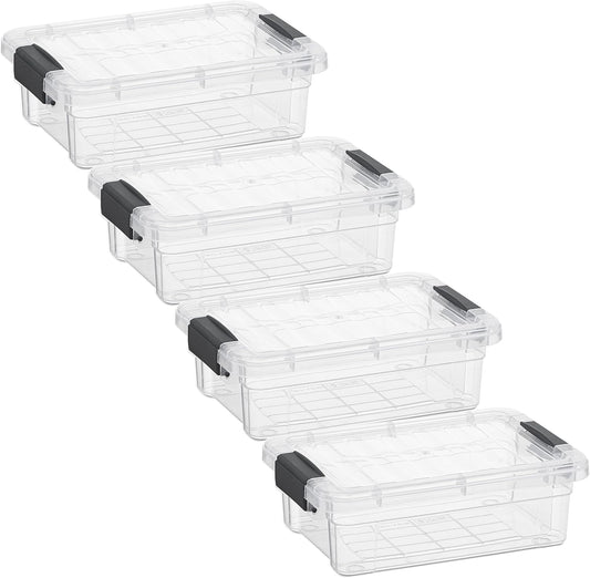 Superio Clear Storage Boxes with Lids, 1.27 Quart Plastic Container Bins for Organizing, Stackable Crates, BPA Free, Non Toxic, Odor Free, Organizers for Home, Office and Dorm, 4 Pack
