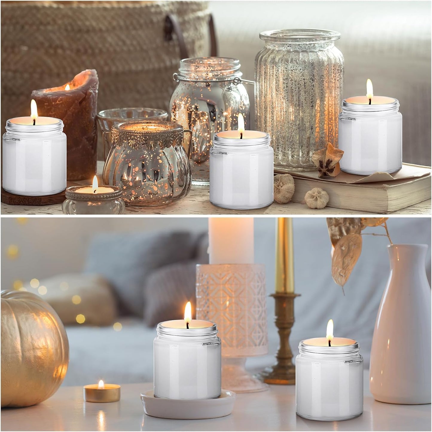 Norme 24 Pcs 4 oz Glass Jars with Lids Empty Small Glass Containers and Inner Liners Reusable Cosmetic Jars Round Airtight Bottles with Plastic Woodgrain Lids for Travel