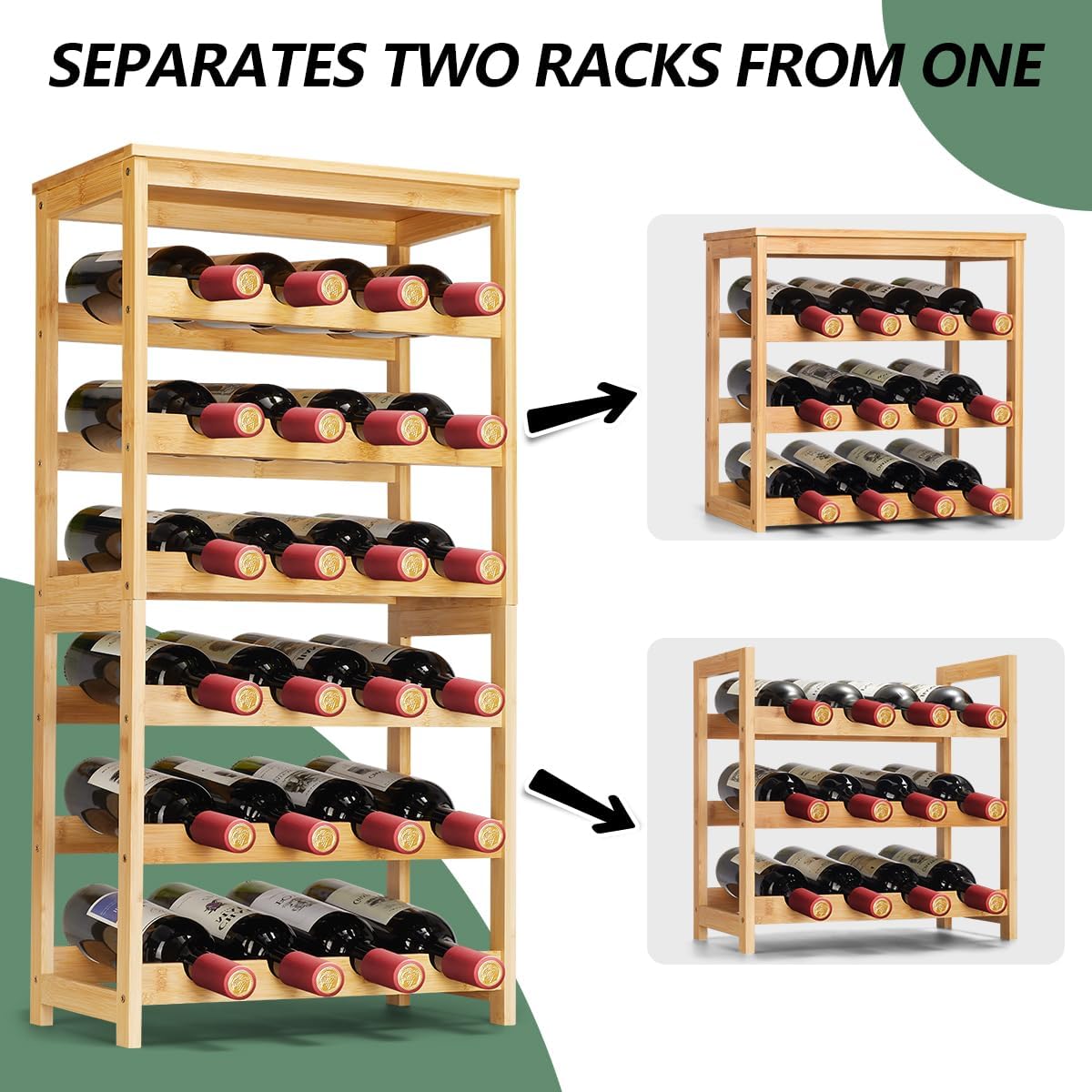 Wine Rack 24-Botttle Freestanding Floor, 6-Tier Wine Rack Shelf with Table Top, Bamboo Display Wine Storage Shelves Kitchen Bar Dining Room Living Room, Natural