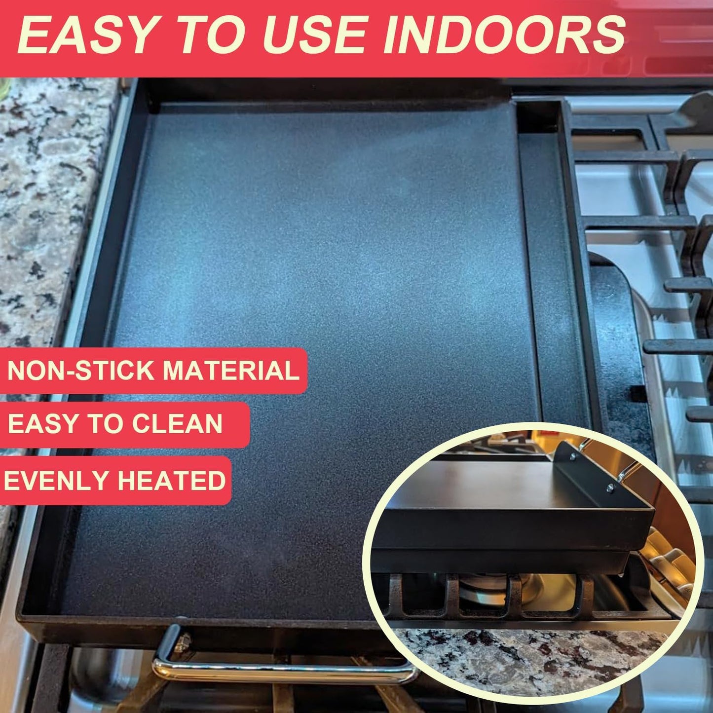 DcYourHome Universal 25" x 16" Stovetop Griddle for Gas Grill/Gas Stove, Nonstick Carbon Steel Large Griddle Pan for All Gas/Charcoal Grills Flat Top Plate, Plancha Para Cocinar, Stove Top Skillet Pan