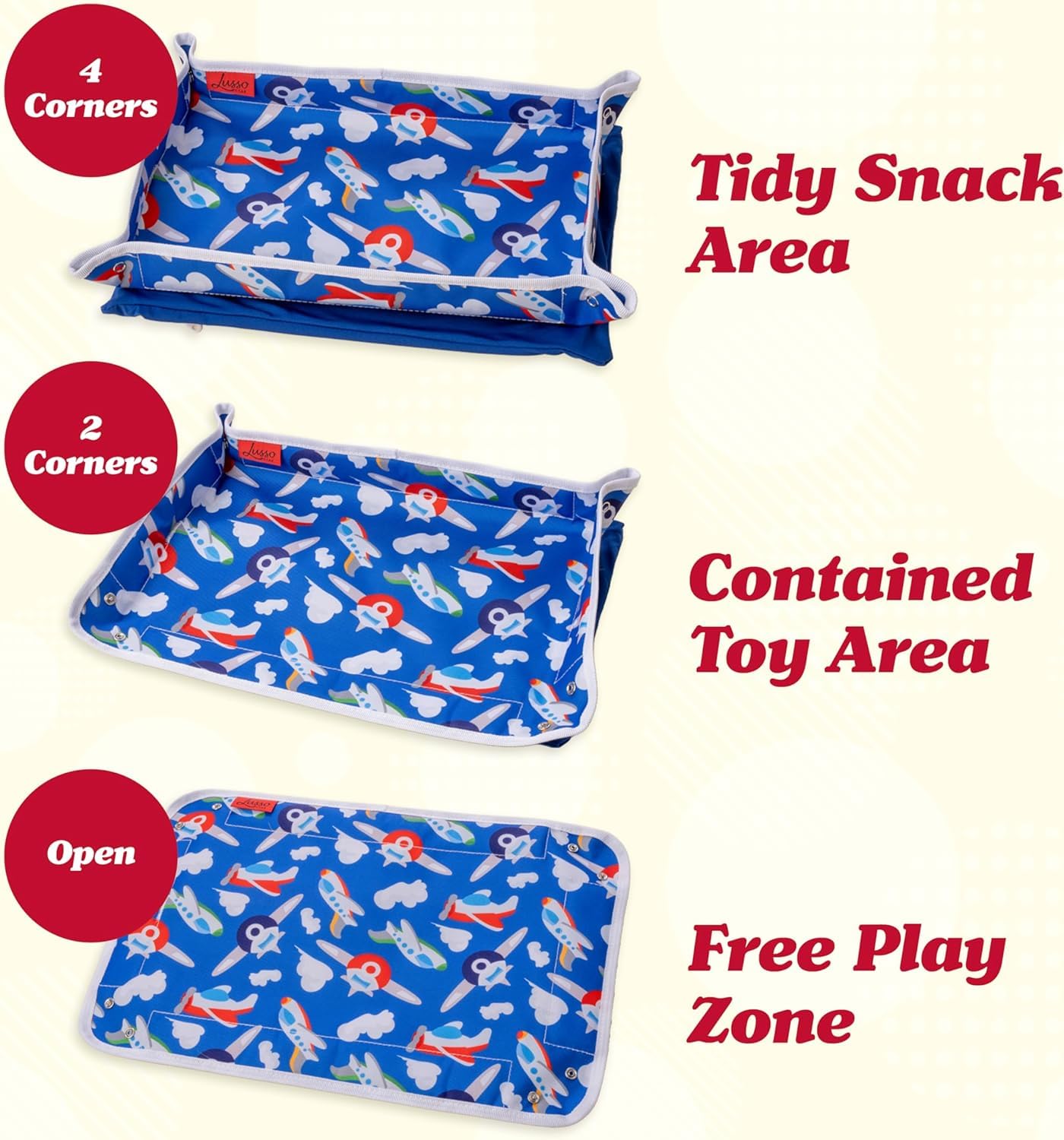 Lusso Gear Toddler Airplane Tray Table Cover with Pockets - Unicorn Print Textile Rectangular - Foldable Airplane Play Tray for Kids - Kids Travel Essentials & Toddler Travel Essential