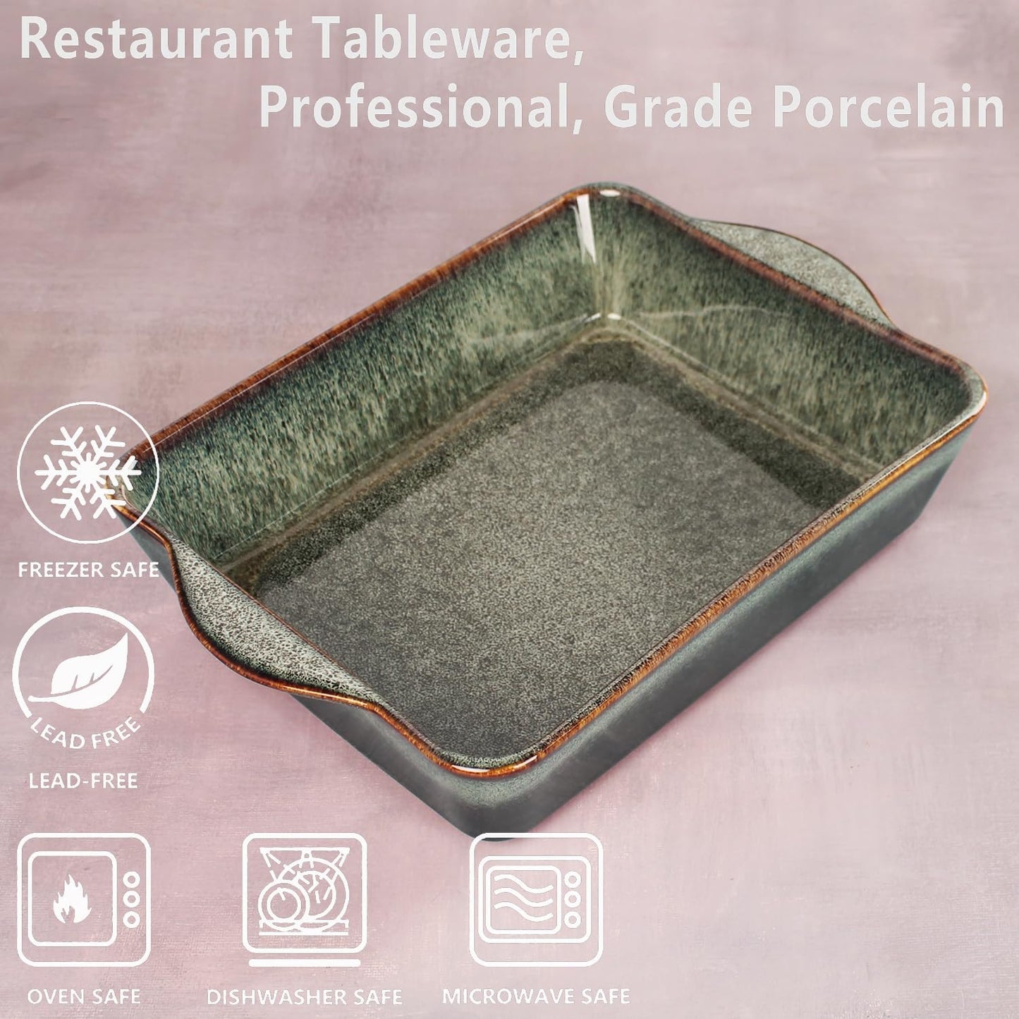 Ceramic Casserole Baking Dish, 2 Quarts Baking Dish for Oven, Lasagna Pans, Oven Safe Durable Bakeware for Kitchen Home Decor, Banquet and Dinner, Rectangular 1 PCS 10 x 8 Inch