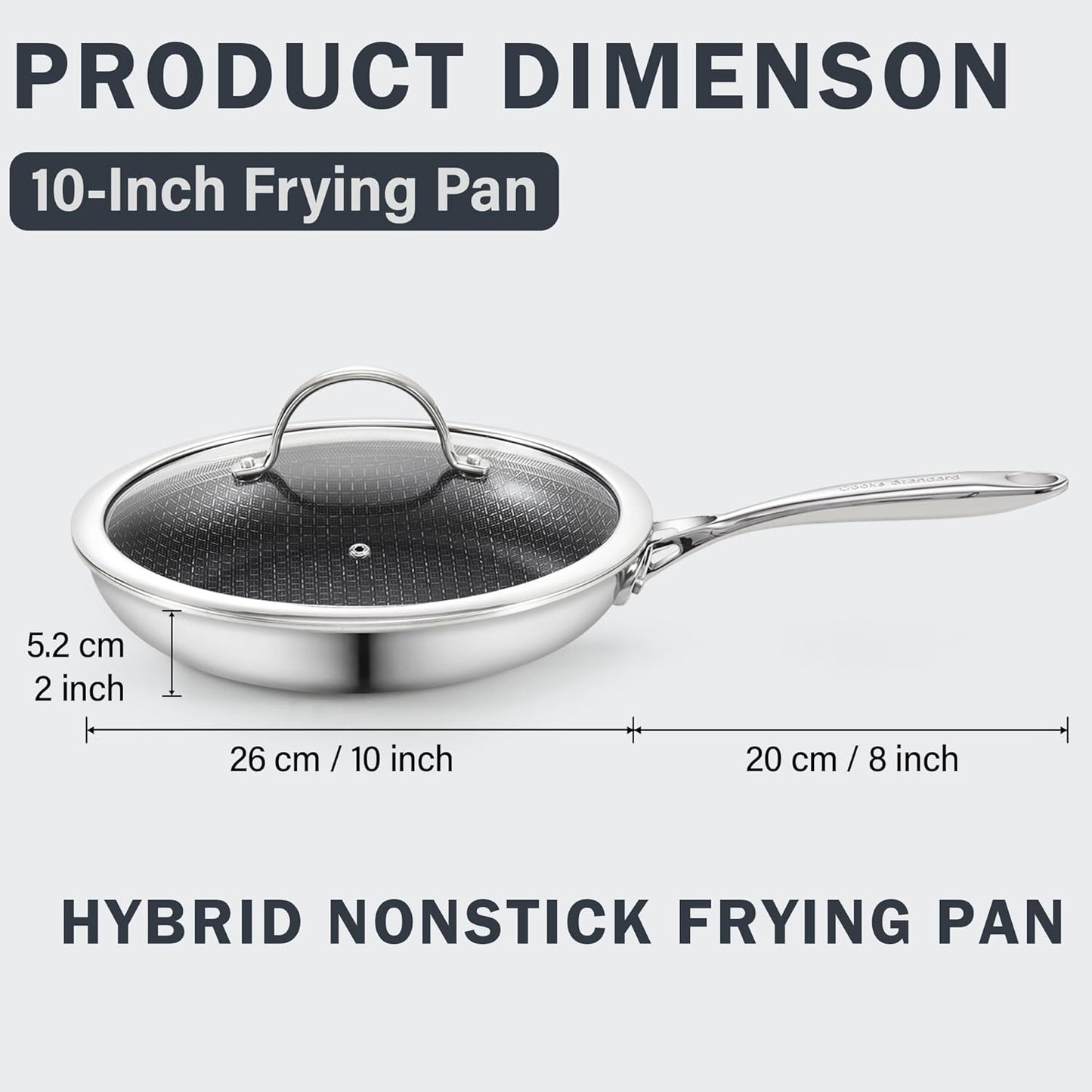 Cooks Standard Hybrid Nonstick Frying Pan, 10-Inch Skillet, Multi-Ply Clad Stainless Steel Fry Pan with Tempered Glass Lids, Oven Safe, Compatible with All Stovetops