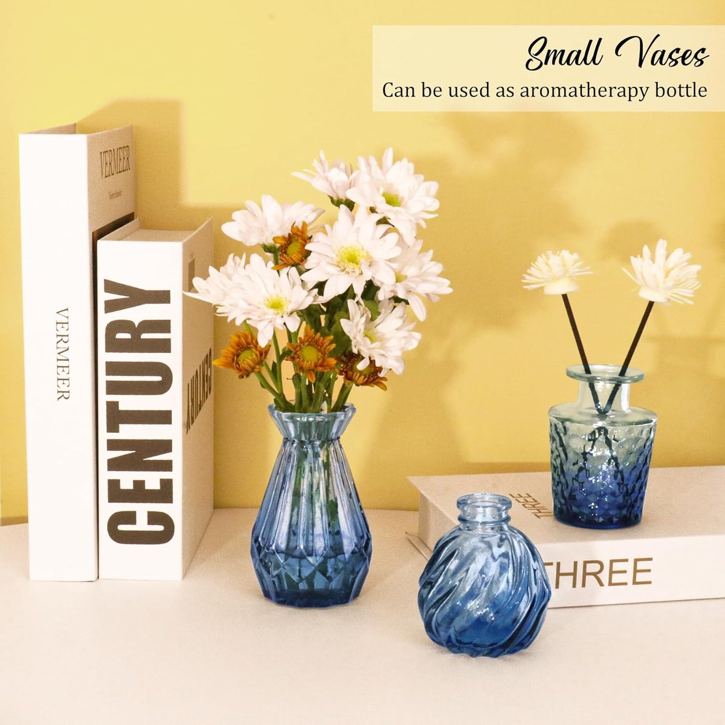 36Pcs Bud Vases Set Small Vintage Glass Bottles Bud Vases in Bulk Multiple Shape Cute Glass Vases for Rustic Wedding Centerpieces Table Decorations and Home Decor(Blue)