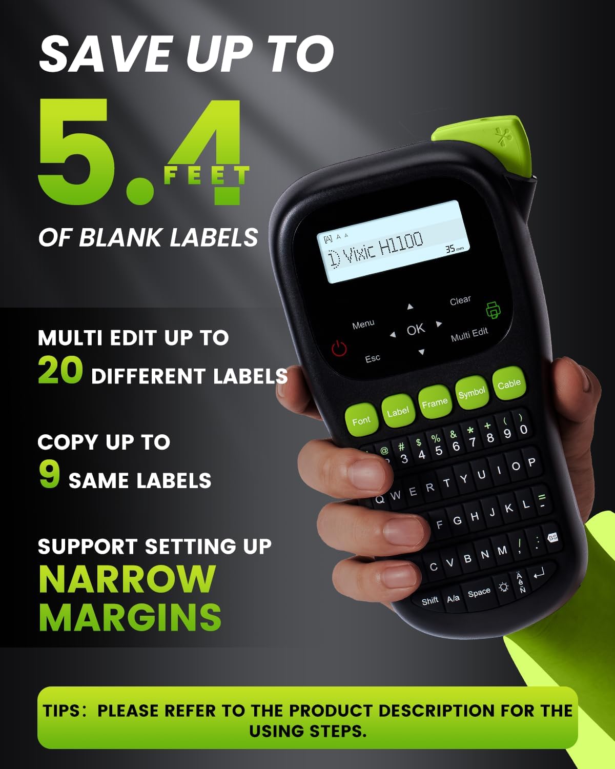 Label Maker Machine, H1100 Label Makers with Backlit Screen, Portable Label Maker Waterproof-Labels Handheld Labeler with Keyboard, Industrial Labeling Machine for Cable Wire Network