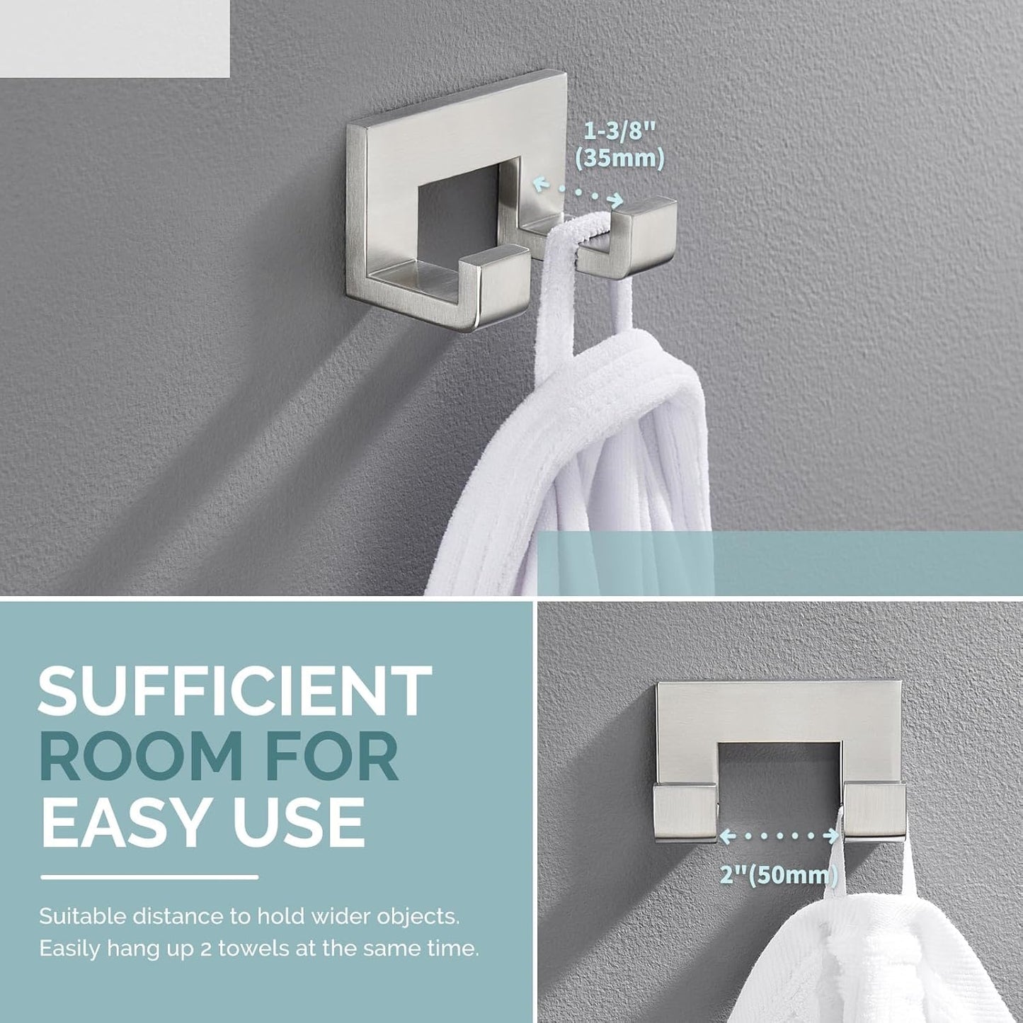 Angle Simple Double Towel Hook Brushed Nickel, 304 Stainless Steel Robe Coat Hook for Bathroom, Wall Mount