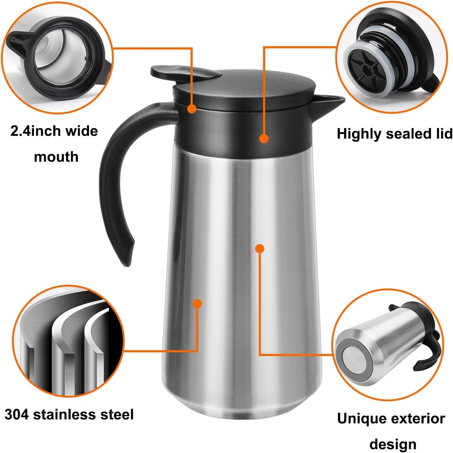 28oz Coffee Carafe Airpot Insulated Coffee Urn Stainless Steel Vacuum Thermal Pot Flask for Coffee, Hot Water, Tea, Hot Beverage - Keep 9 Hours Hot, 18 Hours Cold (Silver,Black)