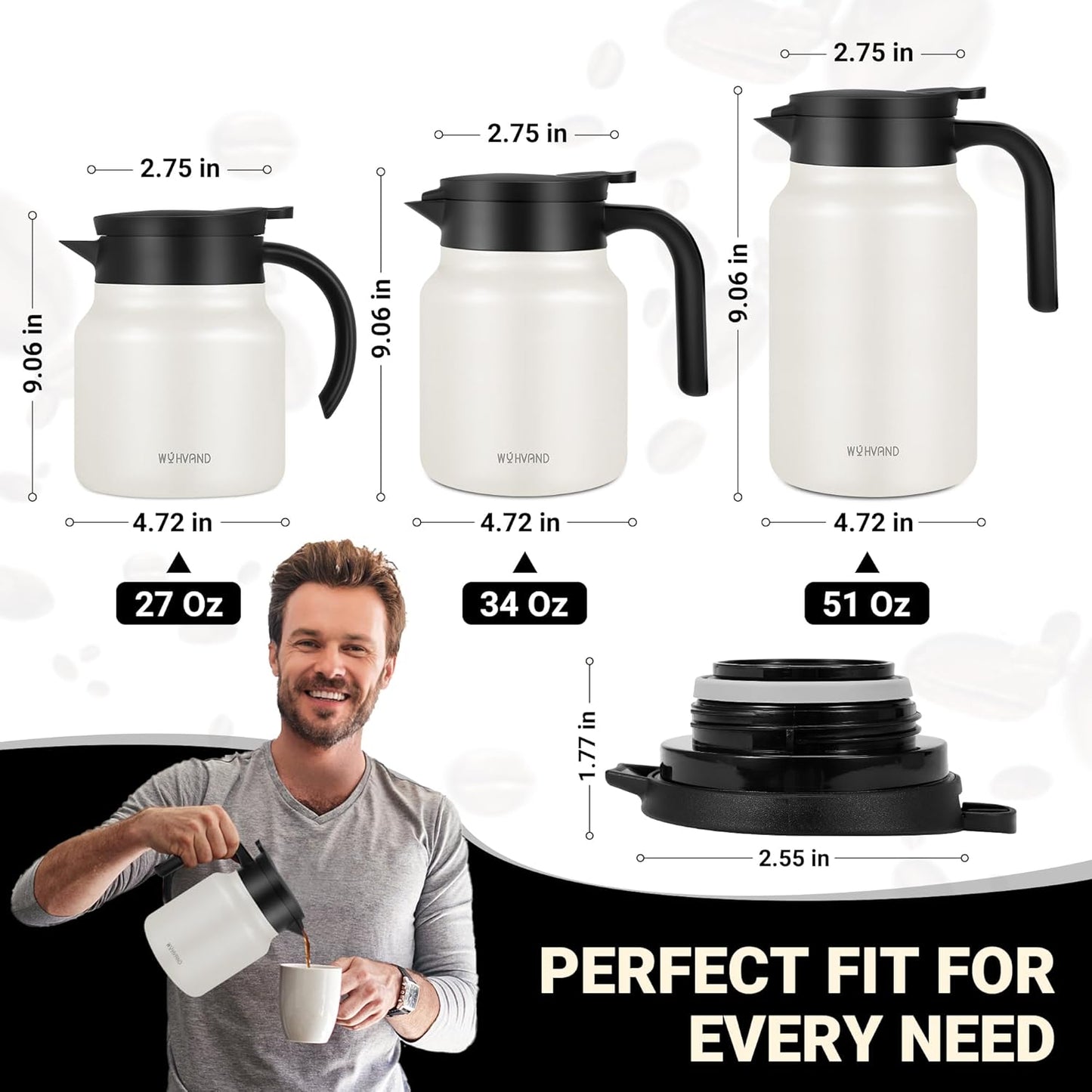 34Oz Thermal Coffee Carafes For Keeping Hot/Cold, Stainless Steel Coffee Carafe, Dustproof Insulated Water Carafe for Party/Home, Cream