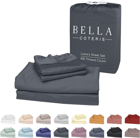 Bella Coterie Luxury Bamboo Viscose Split King Size Sheet Set | 100% Organically Grown | Ultra Soft | Cooling for Hot Sleepers | 18" Deep Pocket [Charcoal Grey]