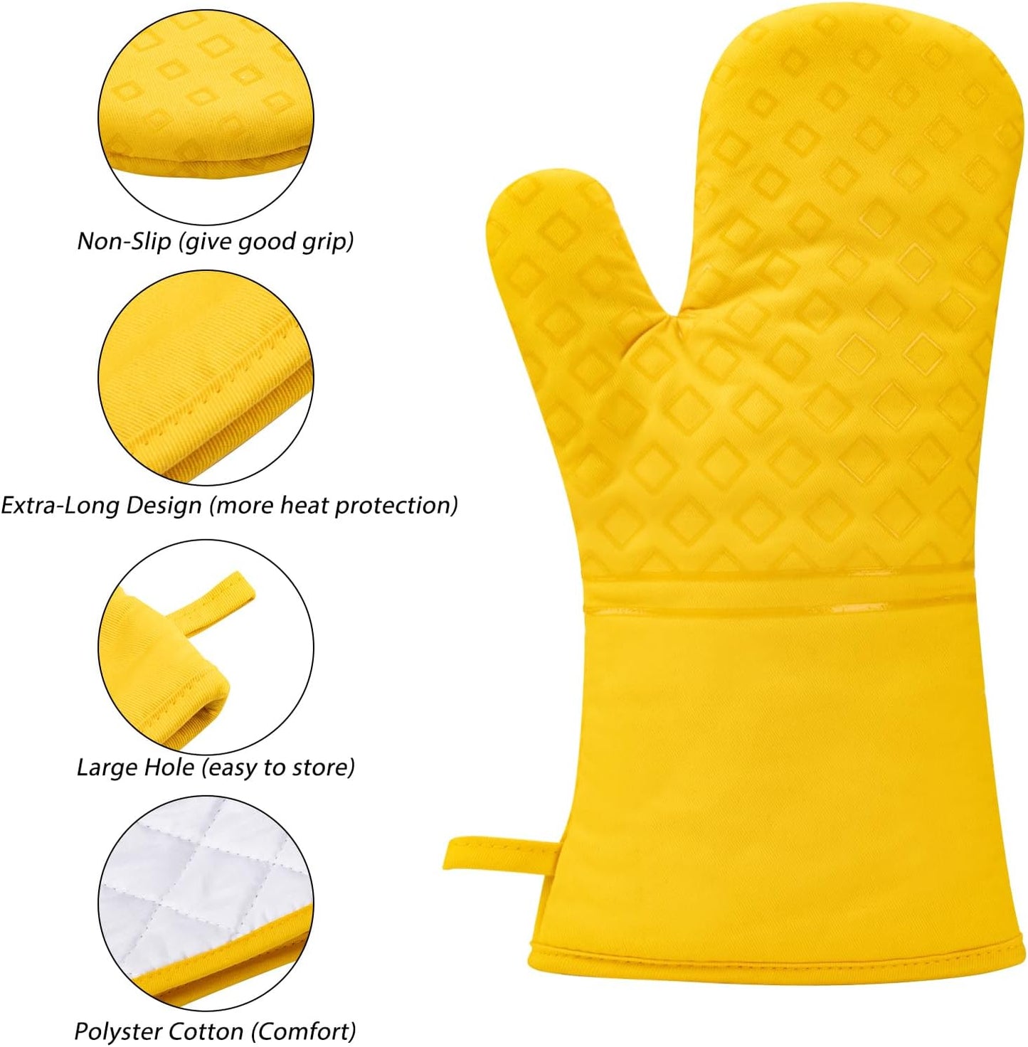 Set of 4 Oven Mitts and Pot Holders, 482 F Heat Resistant Hot Plate Moving Non-Slip Gloves for BBQ, Grill, Baking, Cooking, Oven, Microwave (Yellow)