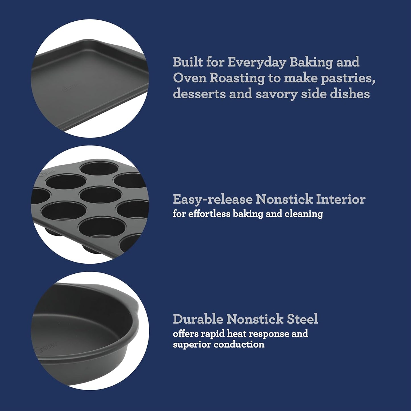 Oster Teston 5 Piece Carbon Steel Baking Pans Bakeware Set w/Premium PFA Free Nonstick - Matte Black