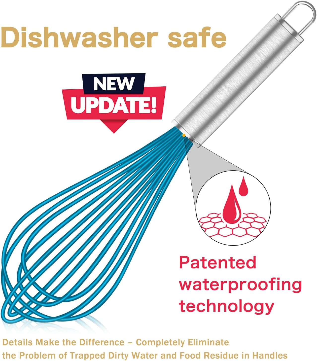 Silicone Whisk,Heat Resistant 480°F Whisks For Cooking Non Scratch,Stainless Steel wired wisk,Plastic Rubber Whisk Tool For Nonstick Cookware Pans,Silicon Wisks Set of 4,Blue