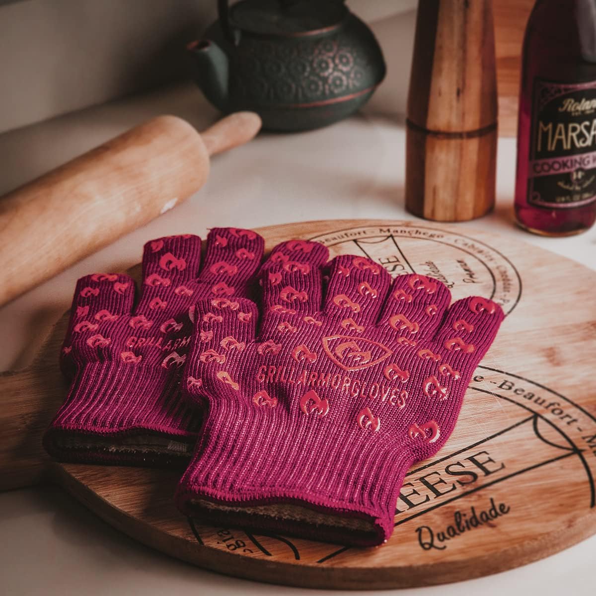 Grill Armor Oven Gloves 932°F Extreme Heat & Cut Resistant Oven Mitts with Fingers for BBQ, Cooking, Grilling, Baking – Accessory for Smoker, Cast Iron, Fire Pit, Camping, Fireplace and More