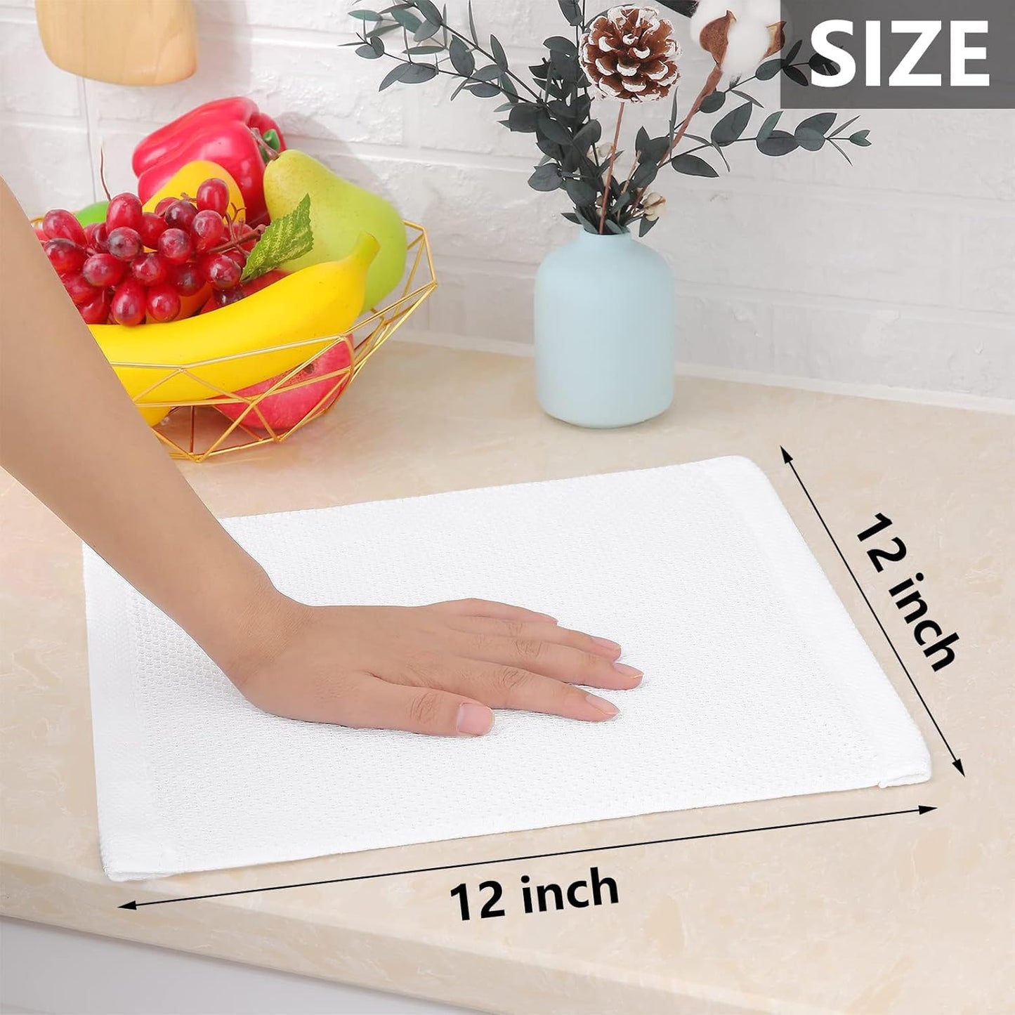 Homaxy 100% Cotton Waffle Weave Kitchen Dish Cloths, Ultra Soft Absorbent Quick Drying Dish Towels, 12 x 12 Inches, 8-Pack, White