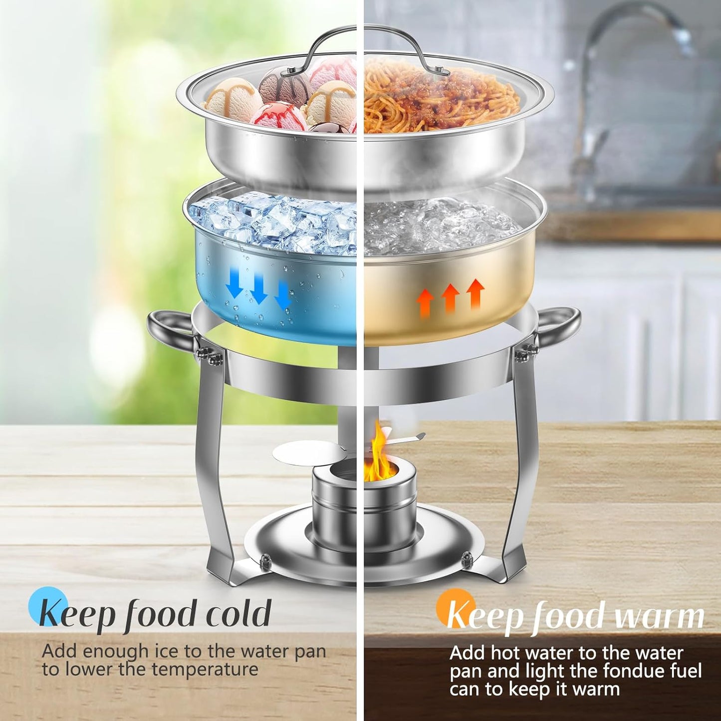 4 Packs 3 QT Round Chafing Dish Buffet Set, Stainless Steel Chafing Dishes with Glass Lid & Holder, Food Warmer for Parties Weddings Banquets Events